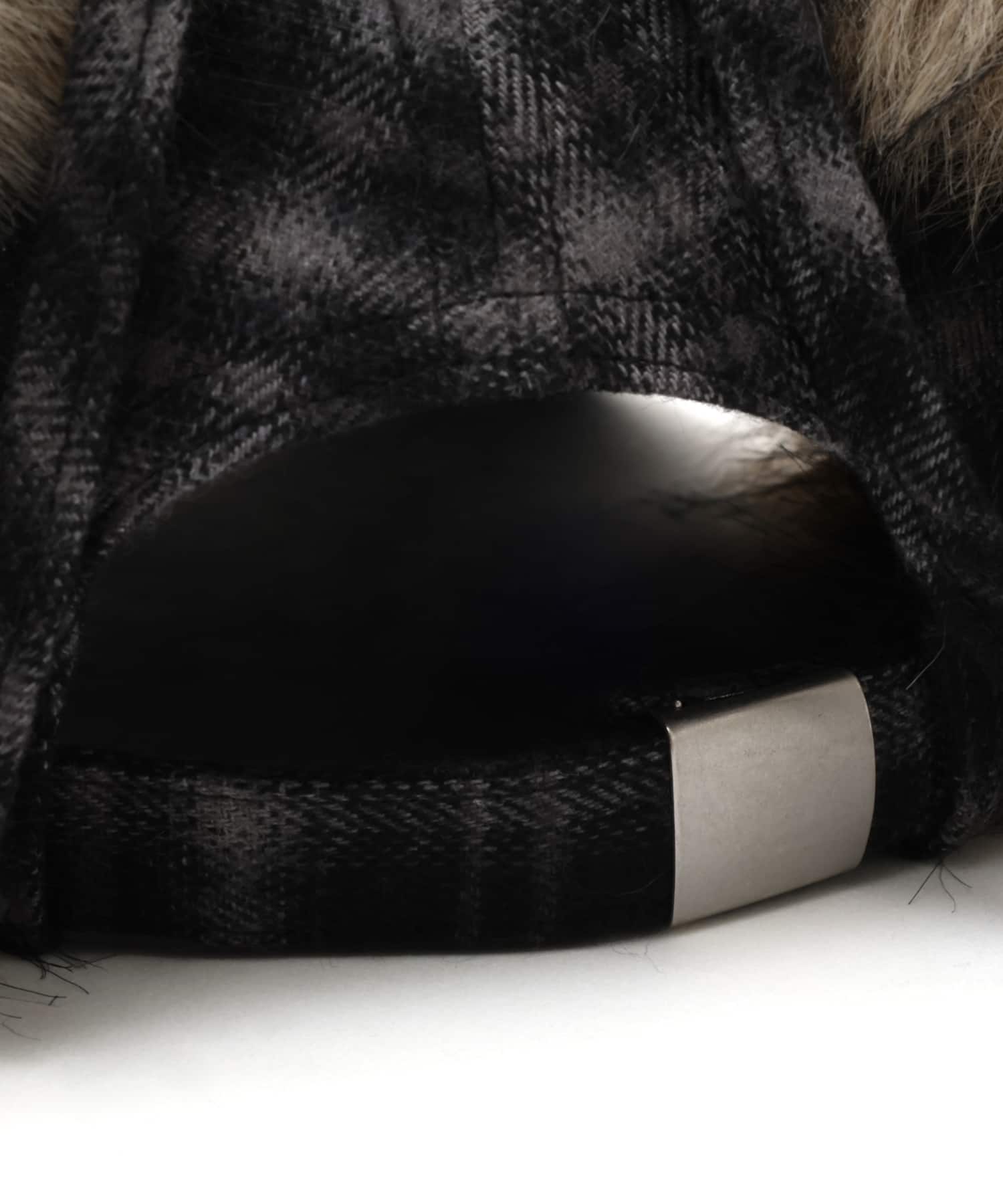 atmos pink Check Pattern Faux Fur Cap BLACKの画像