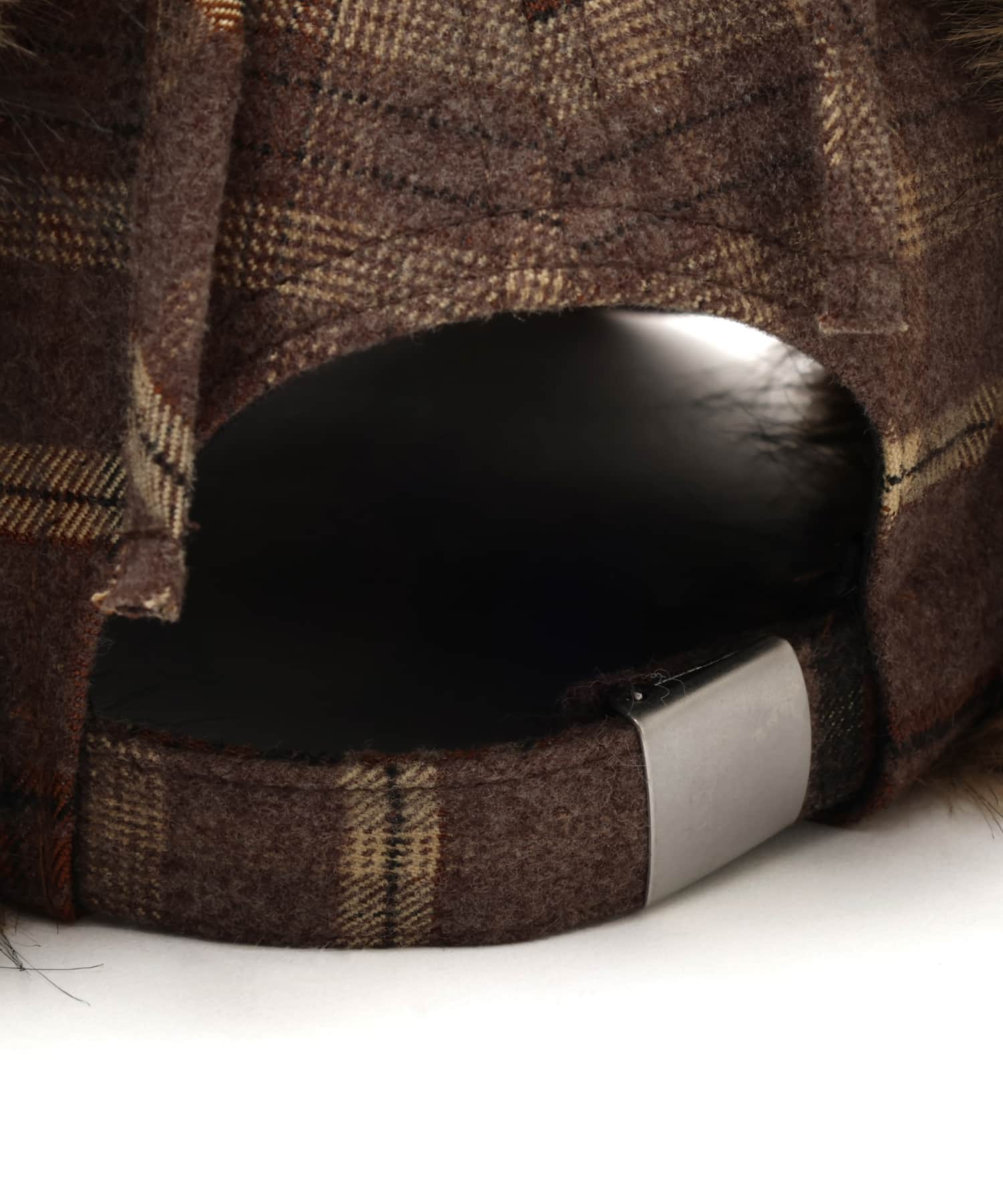 atmos pink Check Pattern Faux Fur Cap BROWNの画像