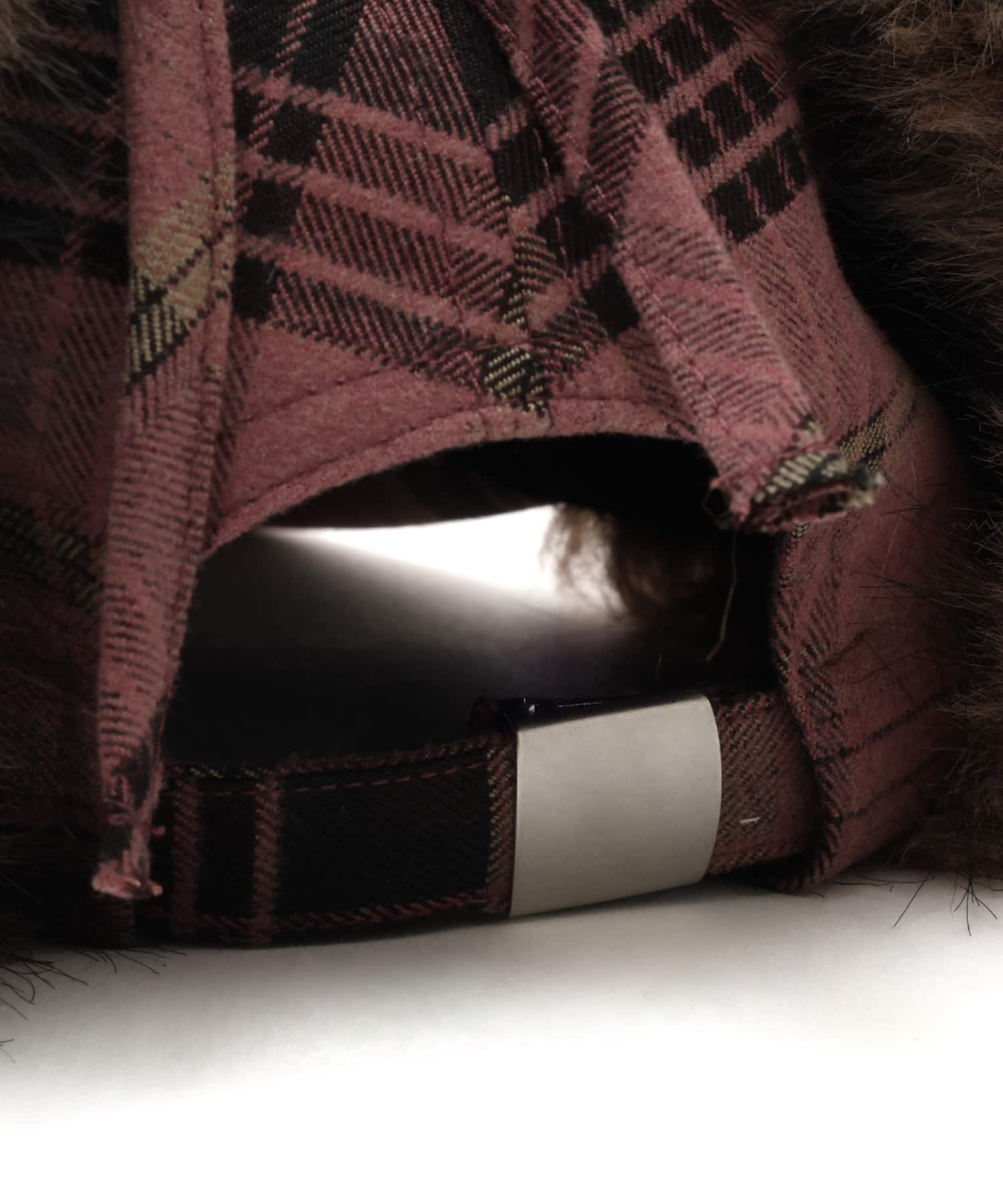 atmos pink Check Pattern Faux Fur Cap PINKの画像