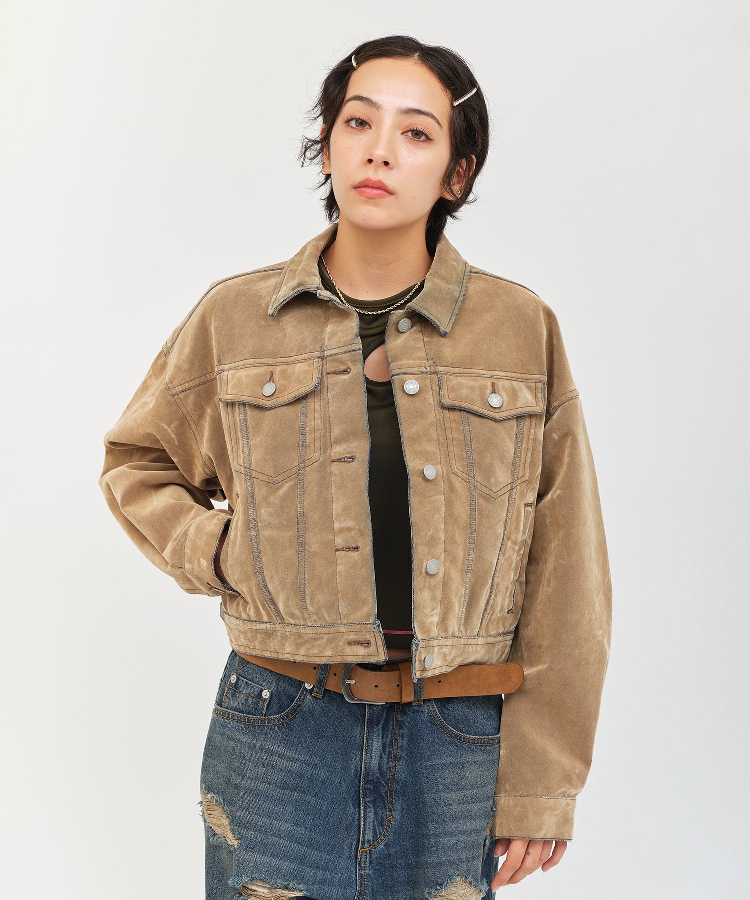 atmos pink Flocky Denim Jacket BEIGEの画像