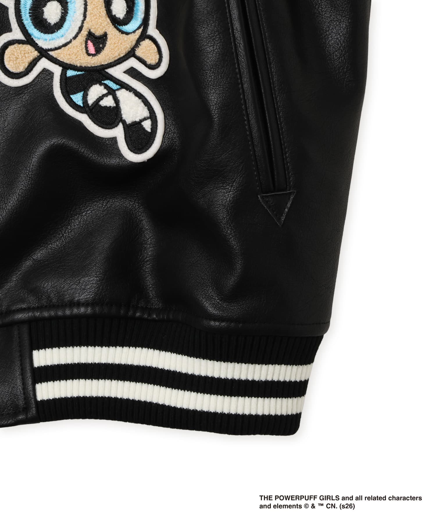 The Powerpuff Girls x atmos pink Faux Leather Jacket BLACKの画像