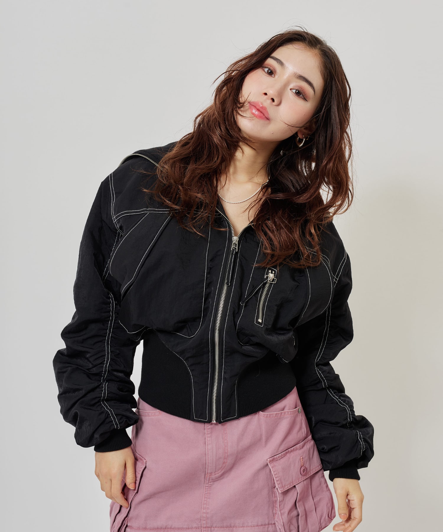 atmos pink Big Collar Bomber Jacket BLACKの画像