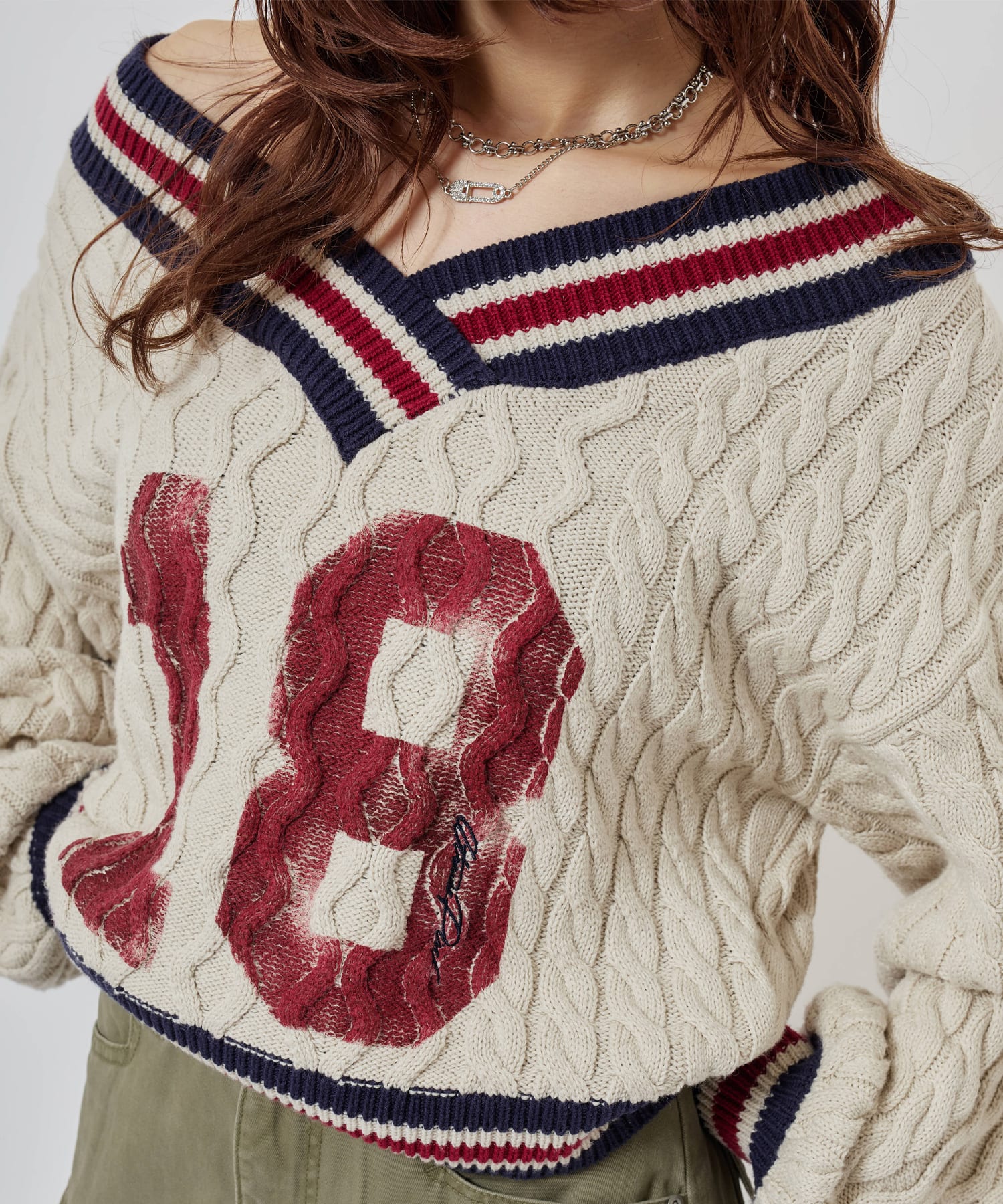 atmos pink Numbering Cable Knit Top OFF WHITEの画像