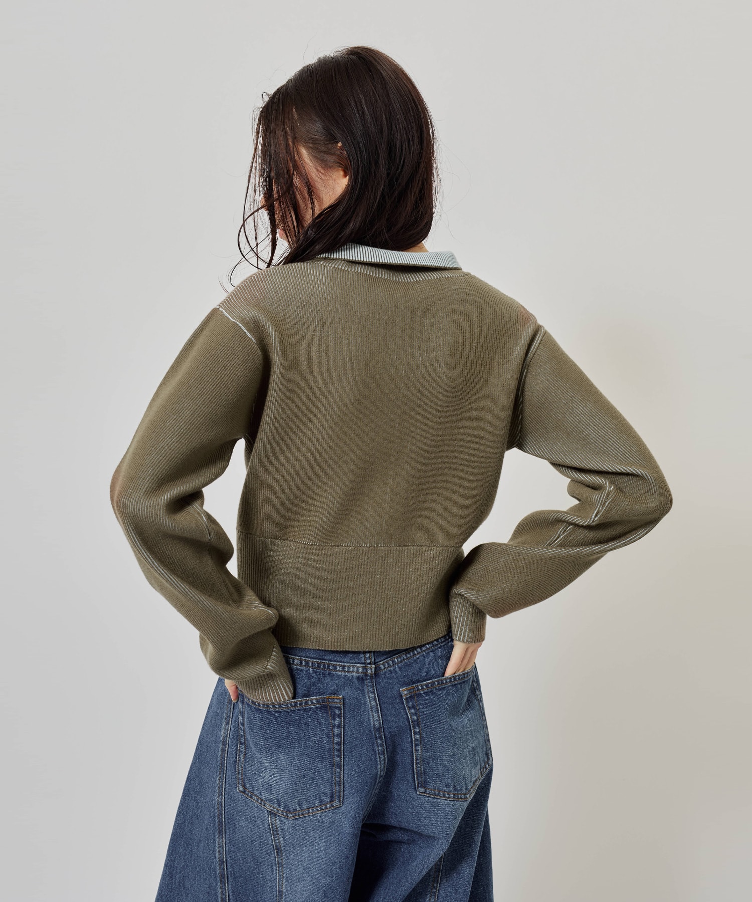 atmos pink Rib Knit Zip-up Top KHAKIの画像