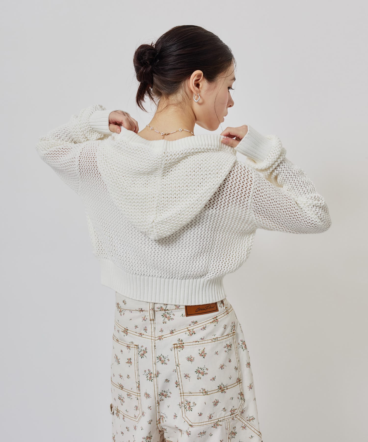 atmos pink Pointelle Knit Zip-up Hoodie WHITEの画像