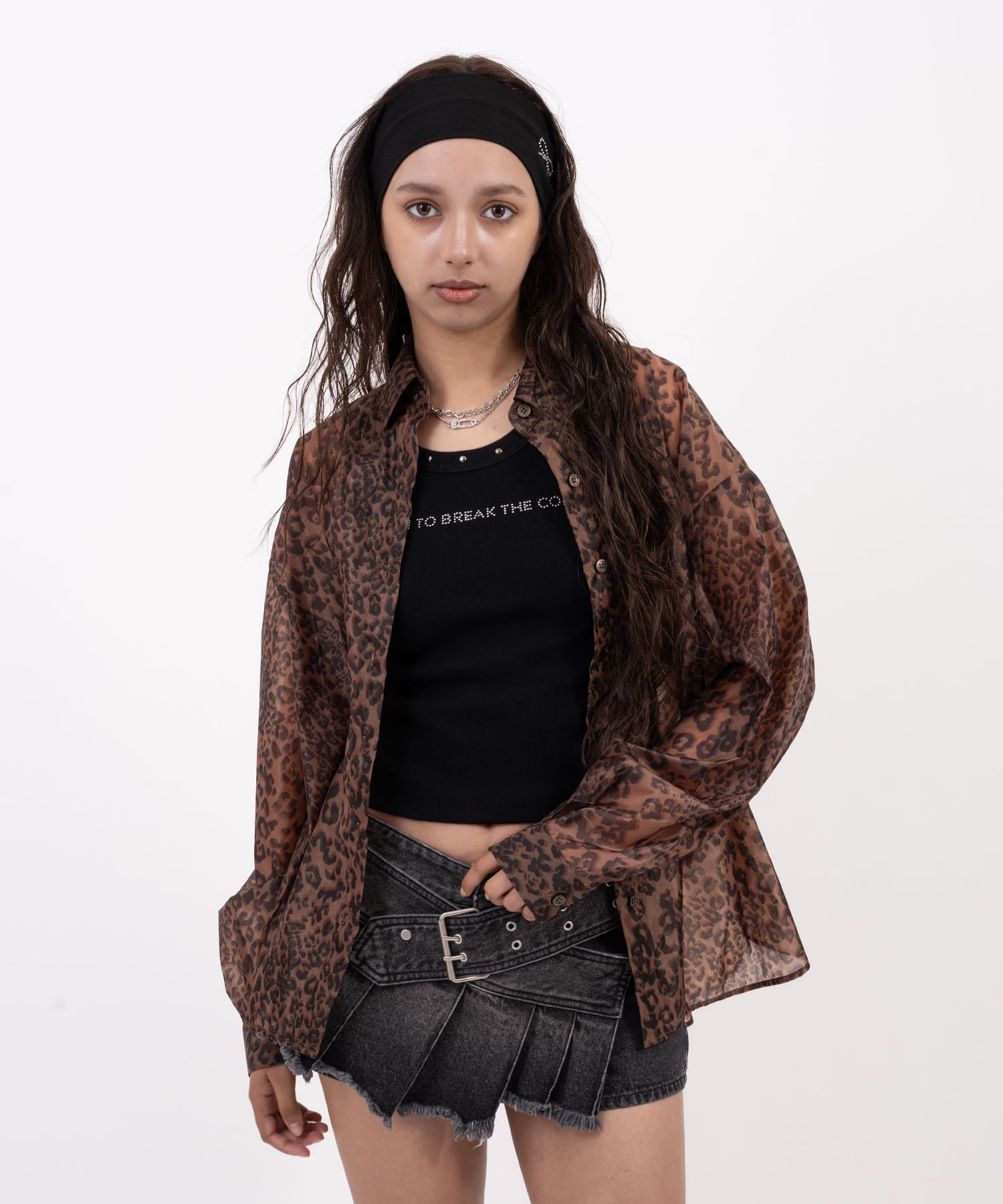 atmos pink Leopard Pattern Sheer Shirt  BROWNの画像