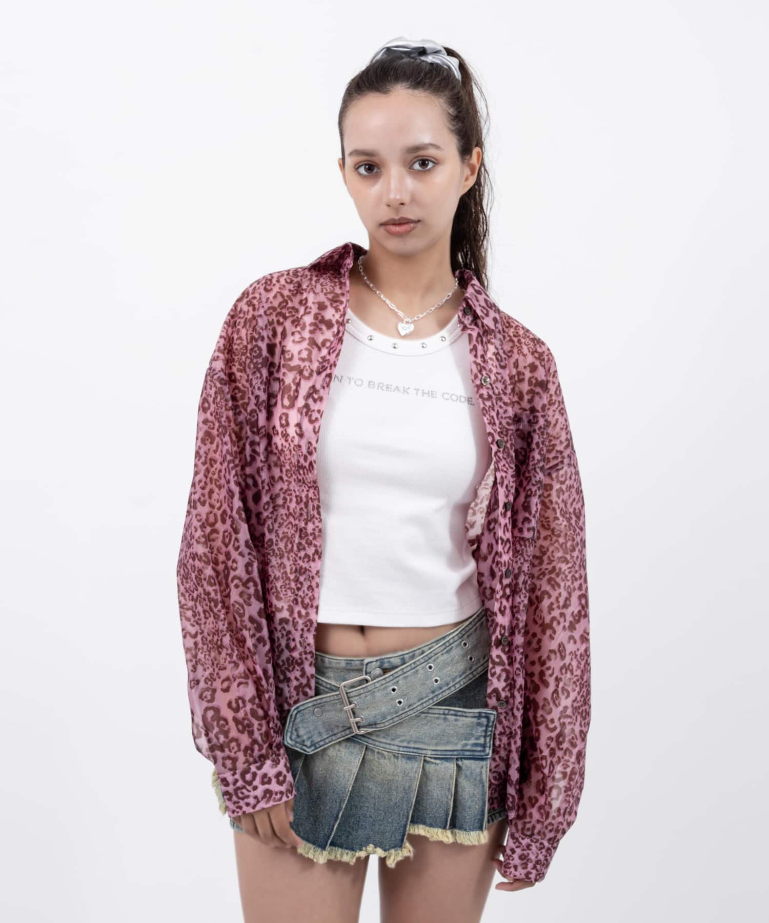 atmos pink Leopard Pattern Sheer Shirt  PINKの画像