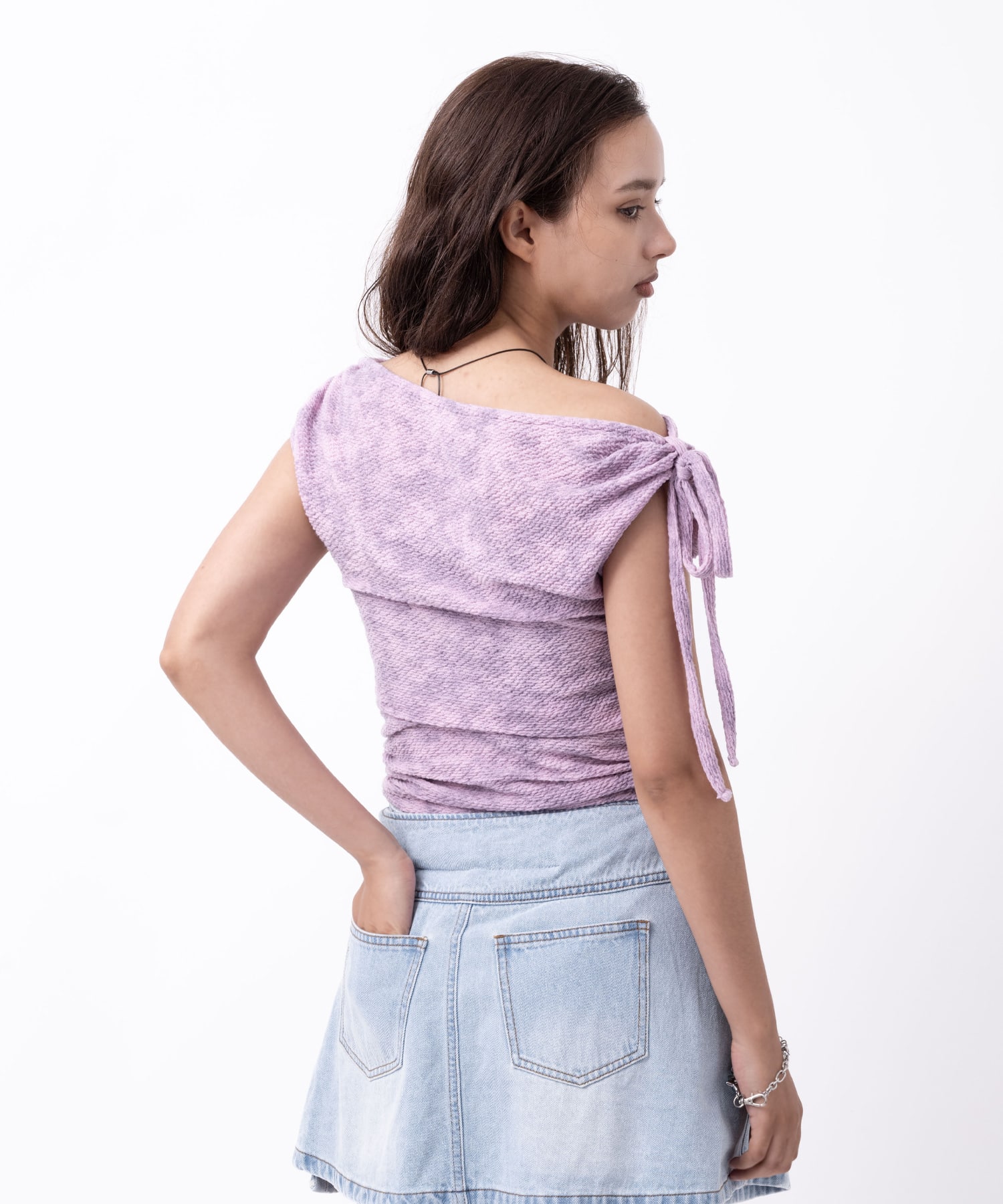 atmos pink Tie Point One Shoulder Tops PINKの画像