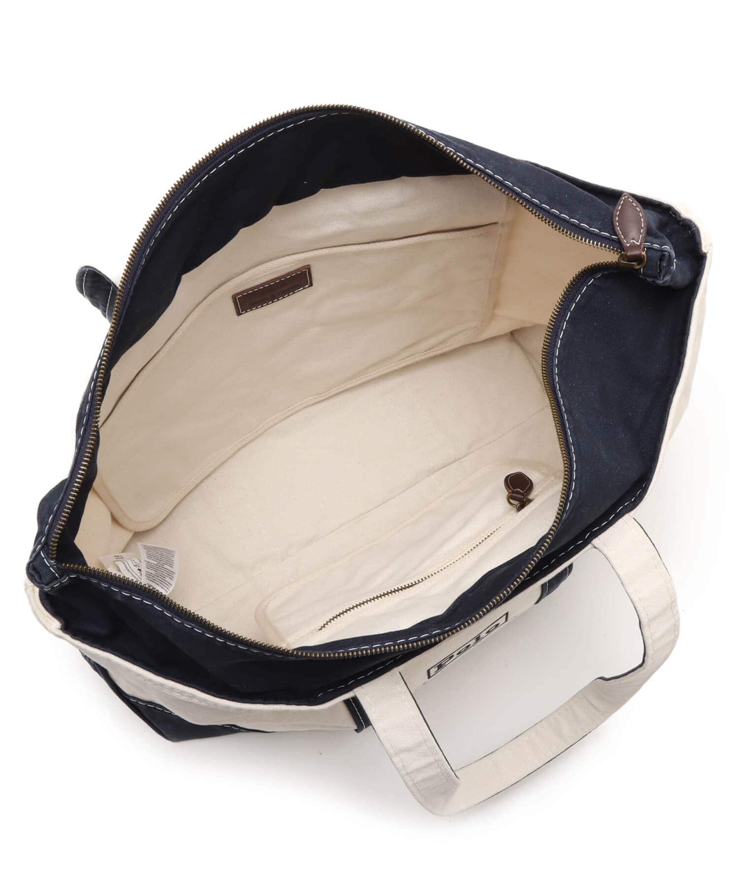POLO RALPH LAUREN ICON MIDIUM TOTE CREAM/NAVYの画像
