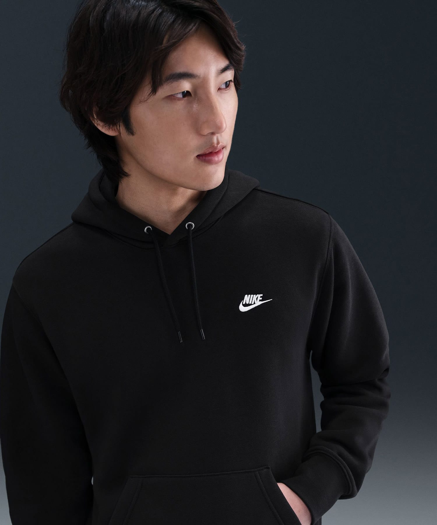 NIKE AS M NK CLUB BB PO HOODIE BLACK/BLACK/WHITEの画像
