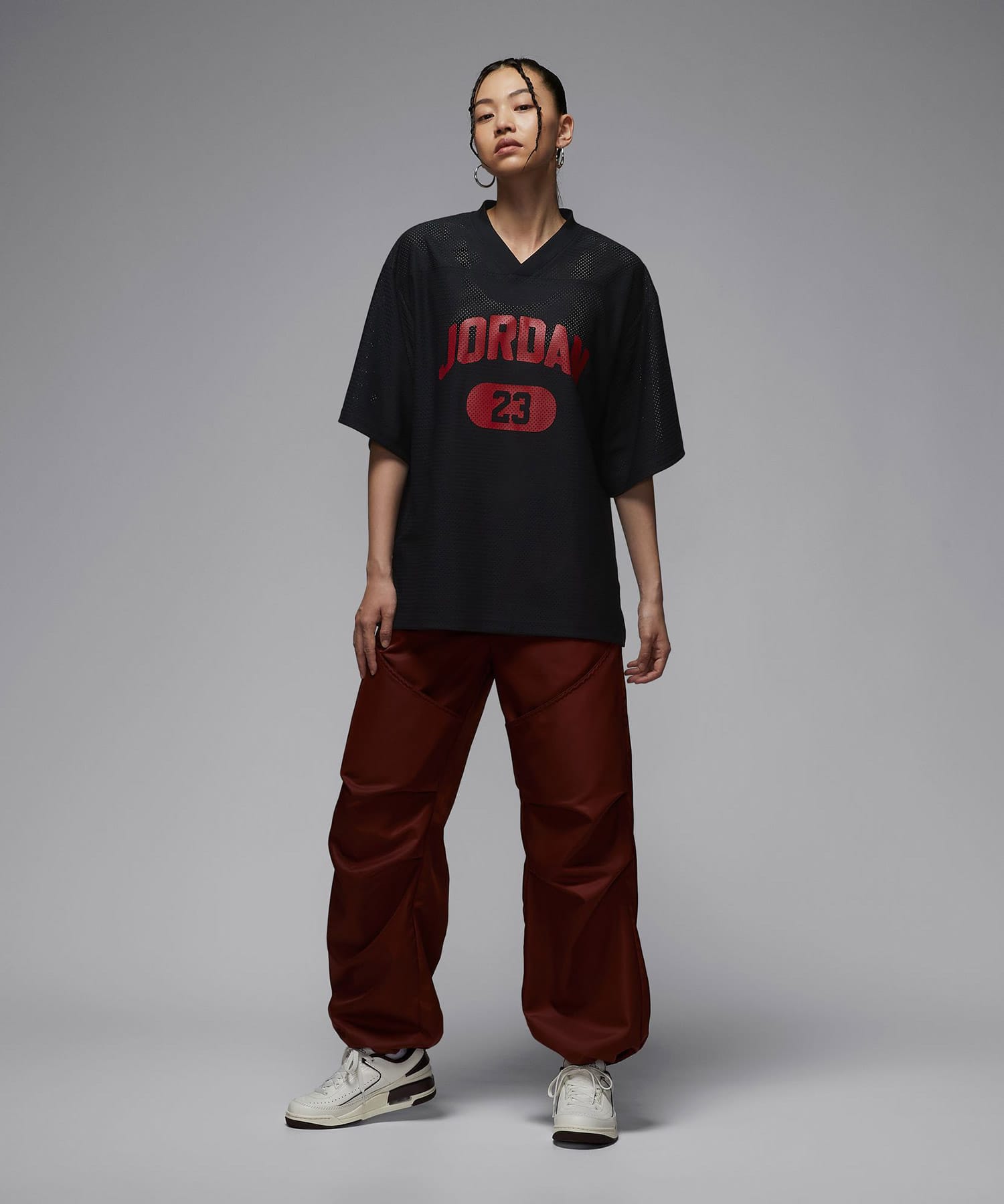 JORDAN BRAND AS W J BRK SS MESH JRSY TOP BLACK/GYM REDの画像