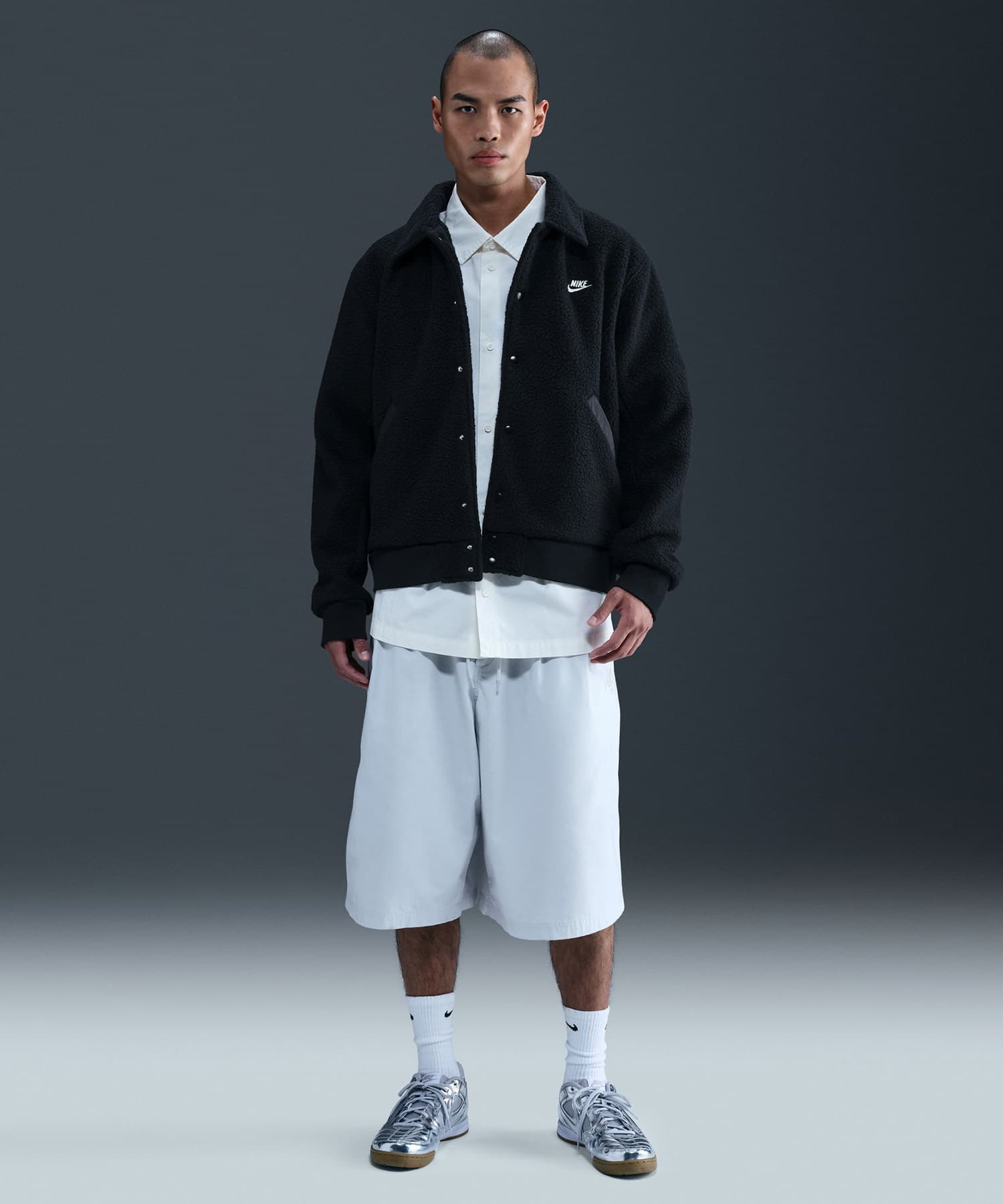 NIKE AS M NK CLUB SHERPA COACHES JK BLACK/WHITEの画像