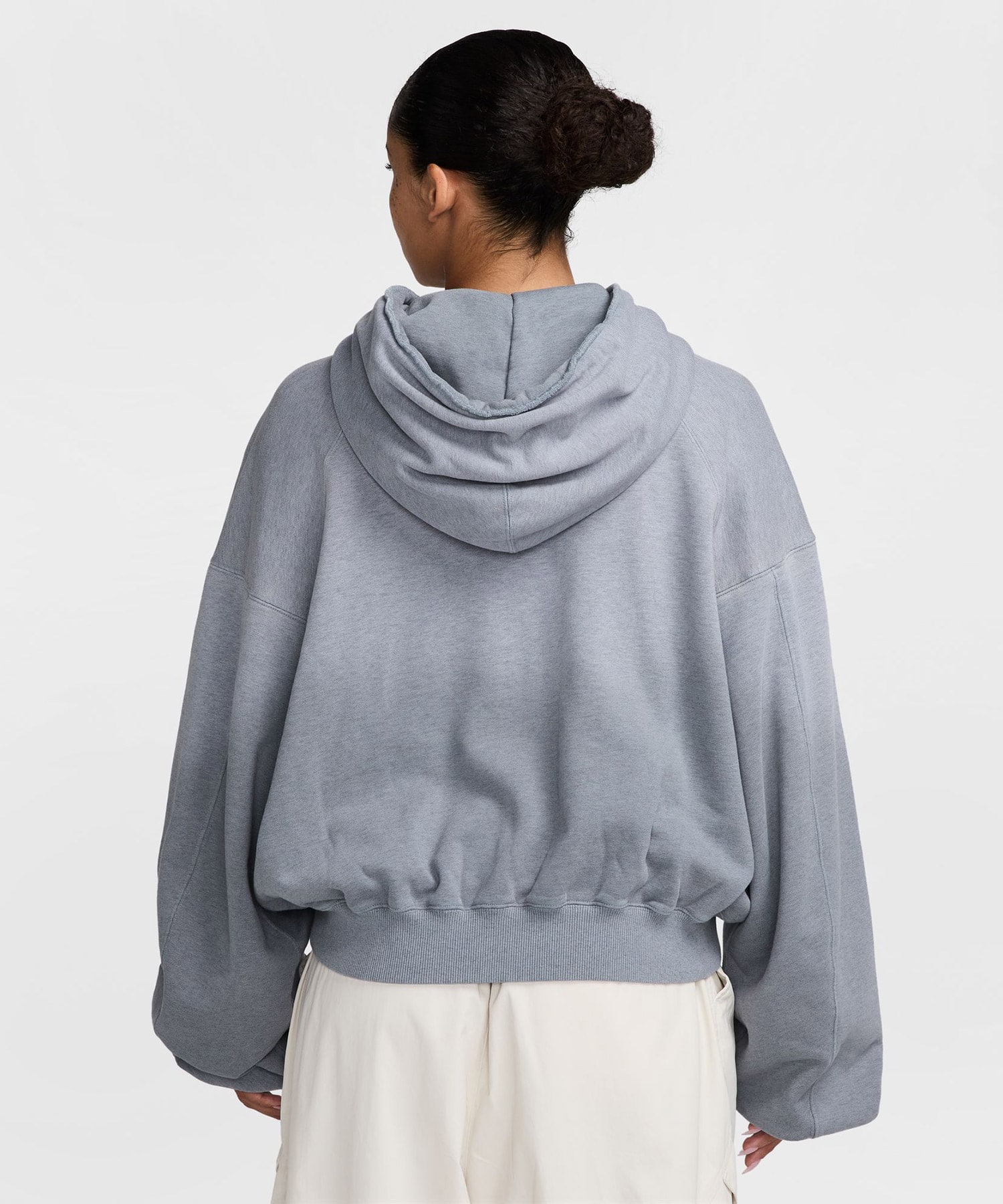 NIKE W NRG NK STUDIO FLEECE HOODIE GRAYの画像