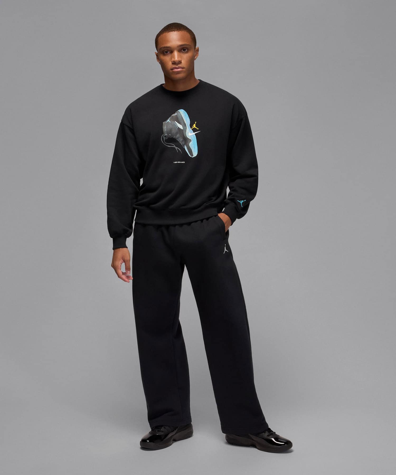 JORDAN BRAND M J BRK AJ11 FLEECE CREW LB BLACK/GAMMA BLUEの画像