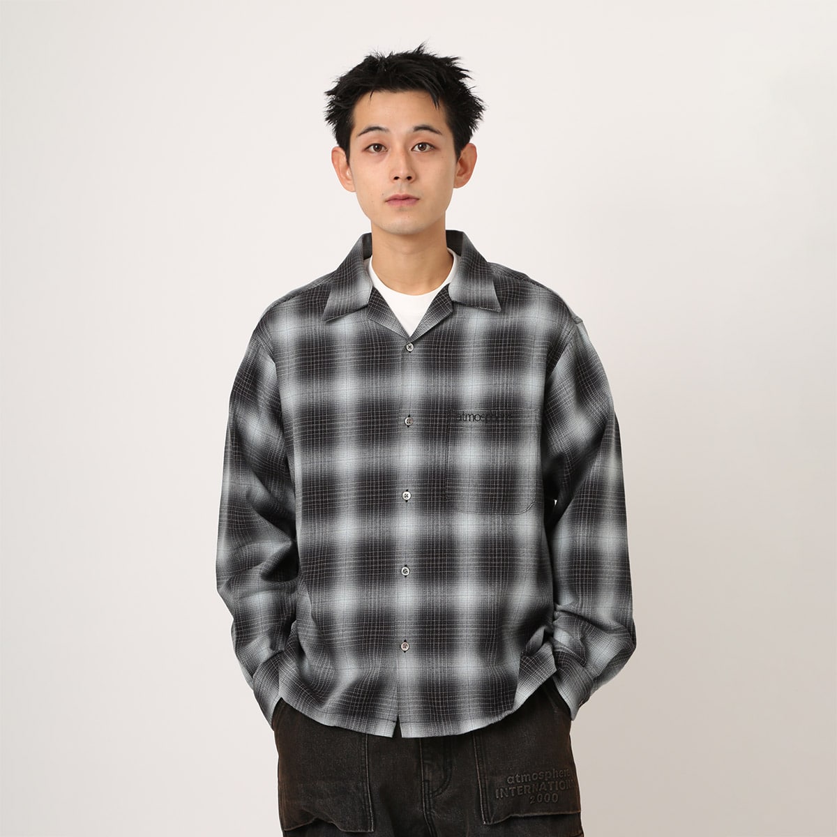 atmos Ombre Check Open Collar Shirt BLACKの画像
