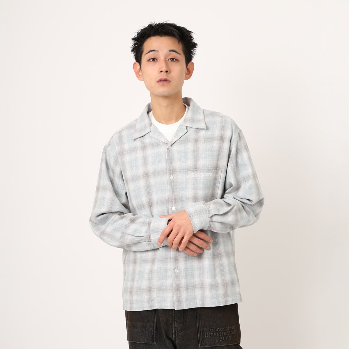 atmos Ombre Check Open Collar Shirt BLUEの画像