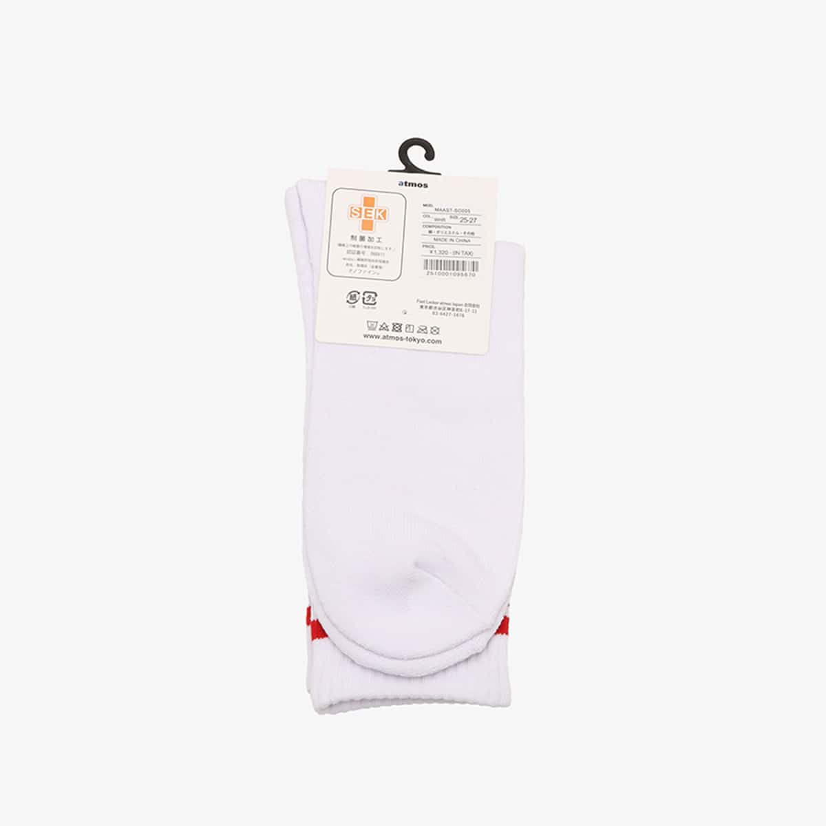 atmos COLOR LINE SOCKS WHITE X REDの画像