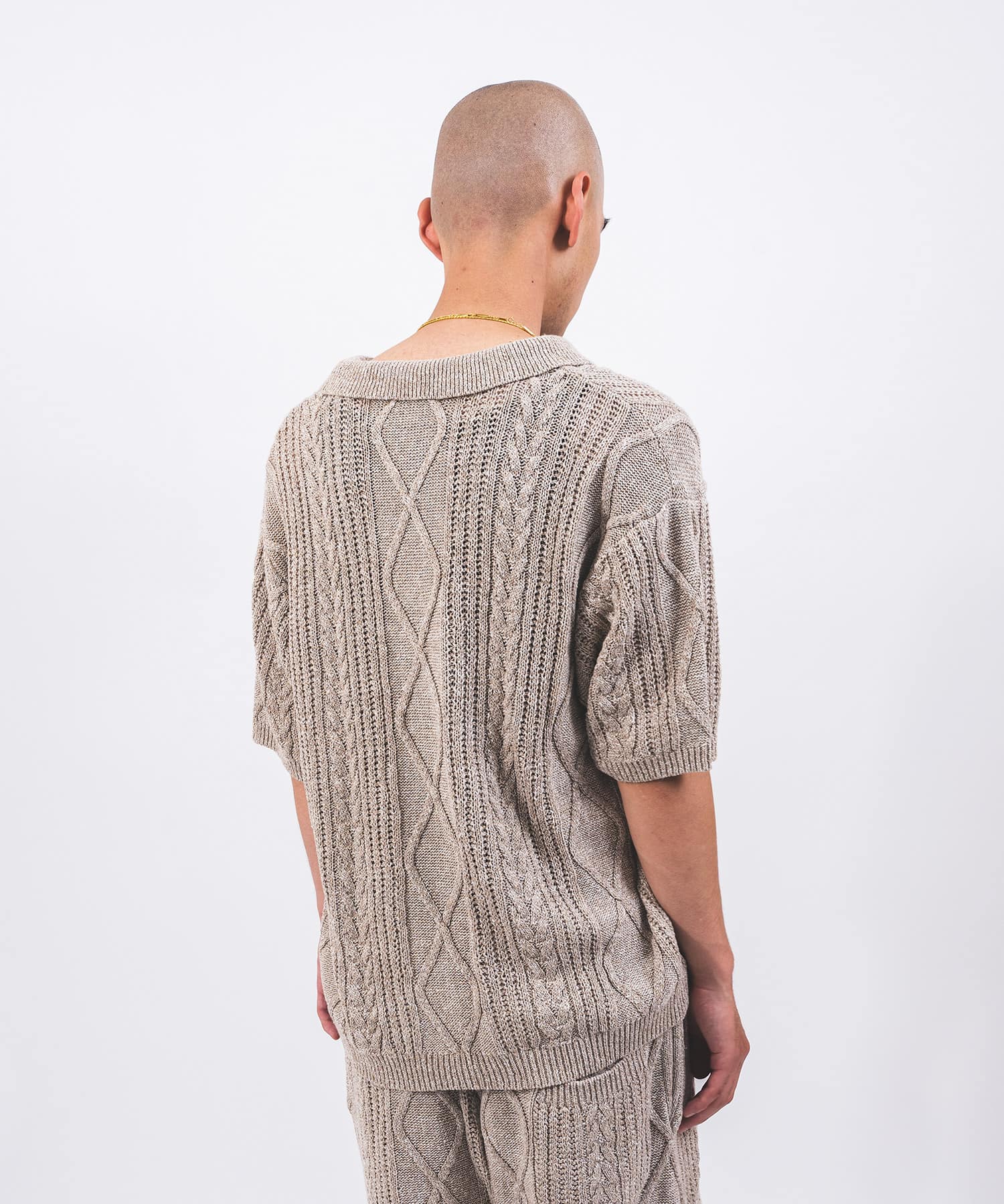 atmos Cable Knit Polo Shirt BEIGEの画像