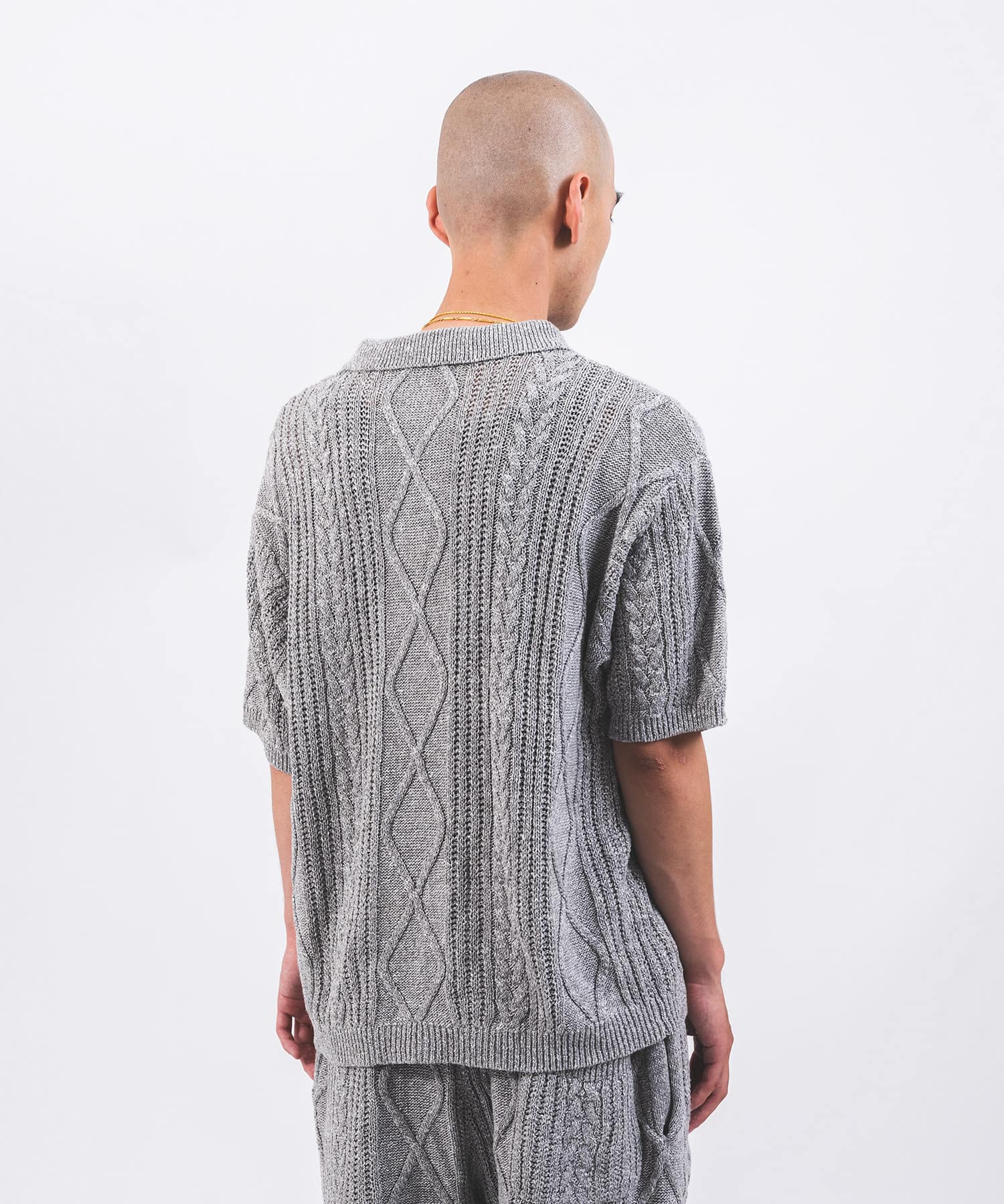 atmos Cable Knit Polo Shirt GRAYの画像