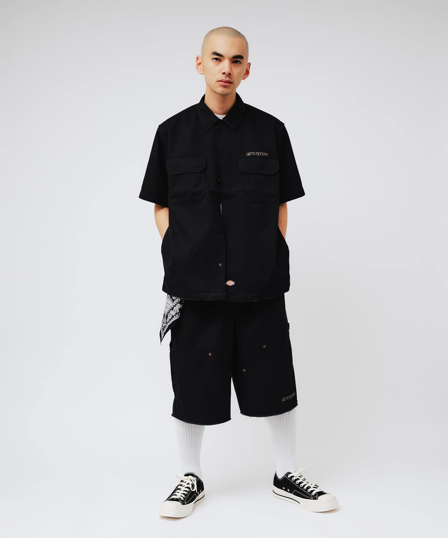 Dickies x atmos EASY DOUBLE KNEE PAINTER SHORTS BLACKの画像