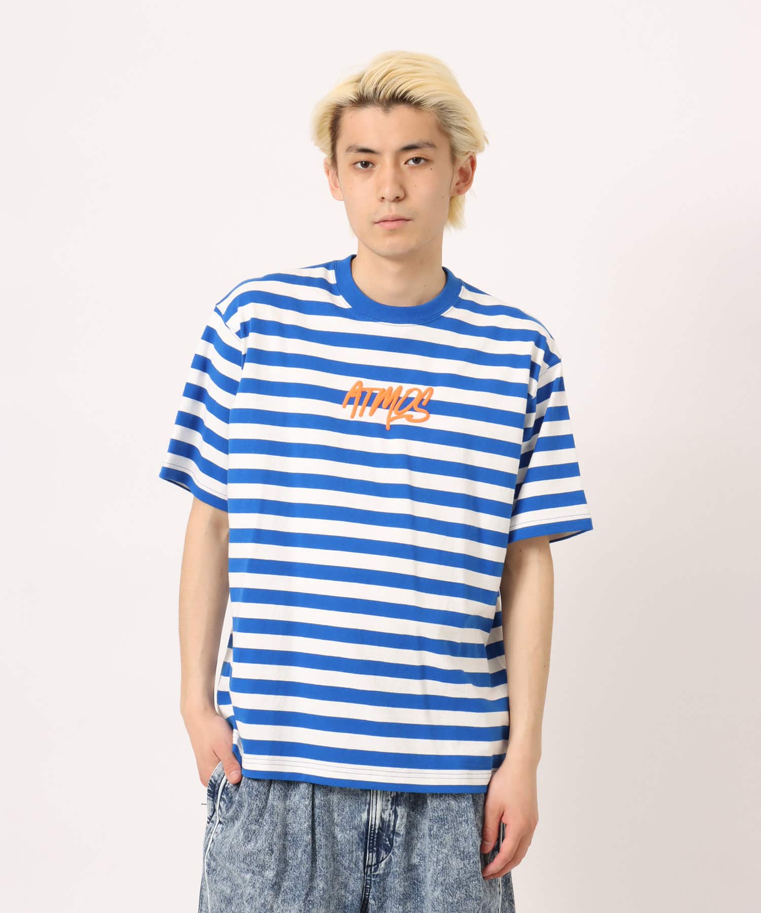 atmos Foam Logo Border T-shirt BLUEの画像