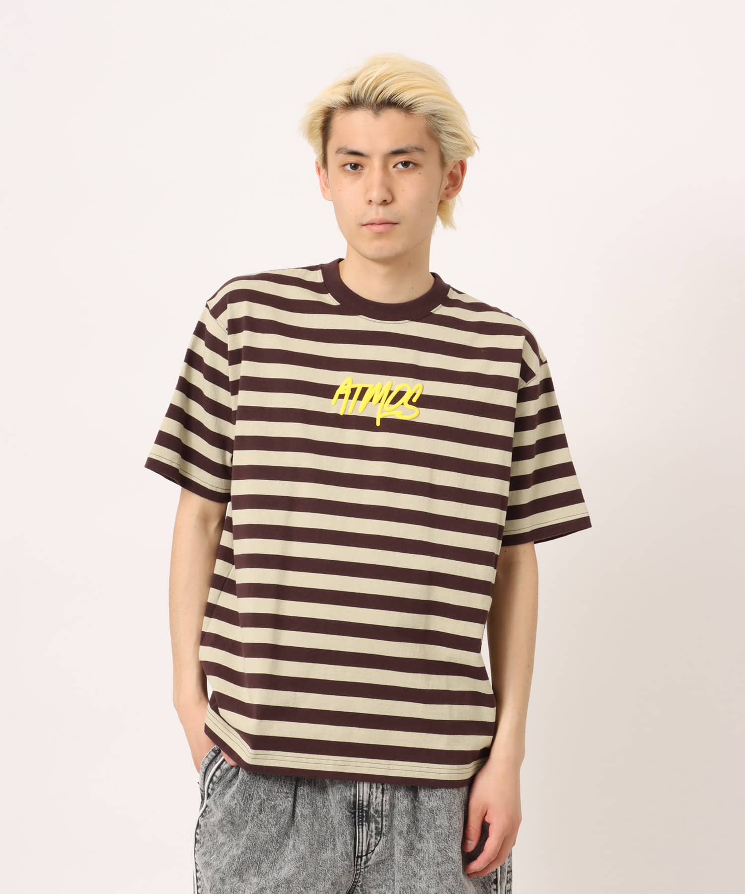 atmos Foam Logo Border T-shirt BROWNの画像