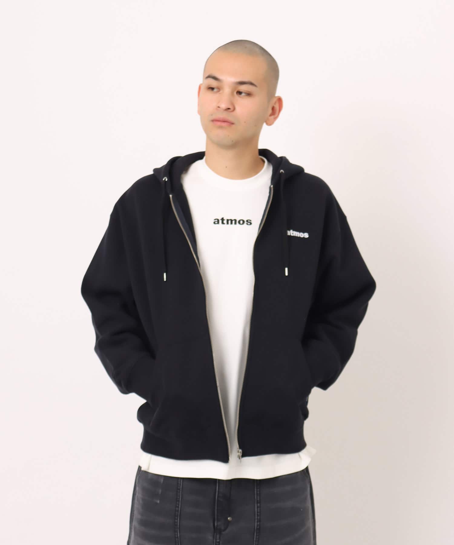 atmos Sakura Motif Zip-up Hooded Sweatshirt NAVYの画像