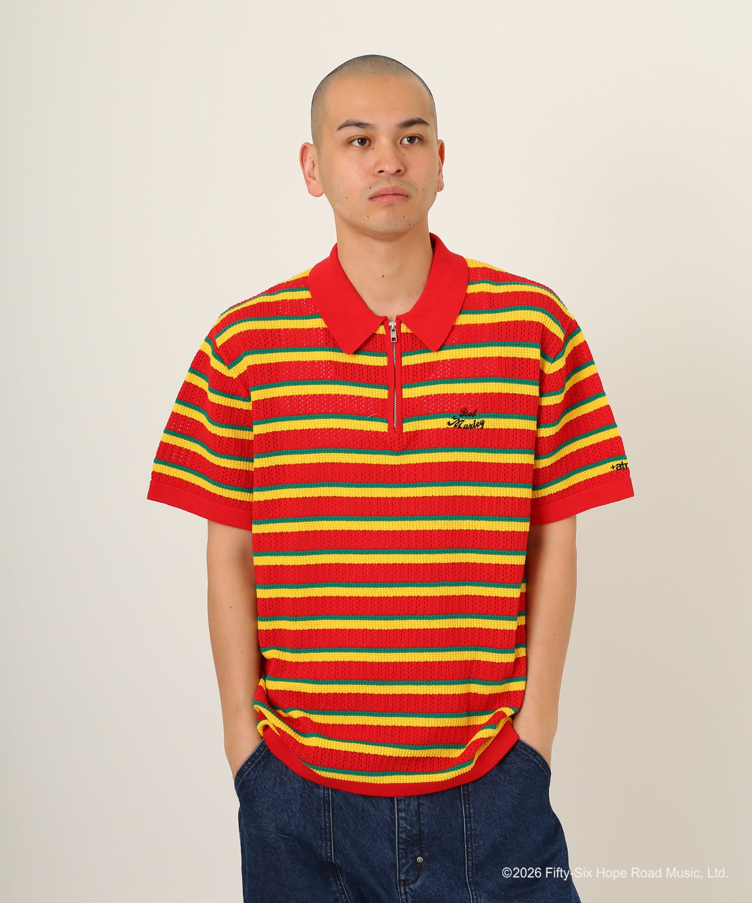 atmos x BOB MARLEY Jacquard Border Knit Polo ORANGEの画像