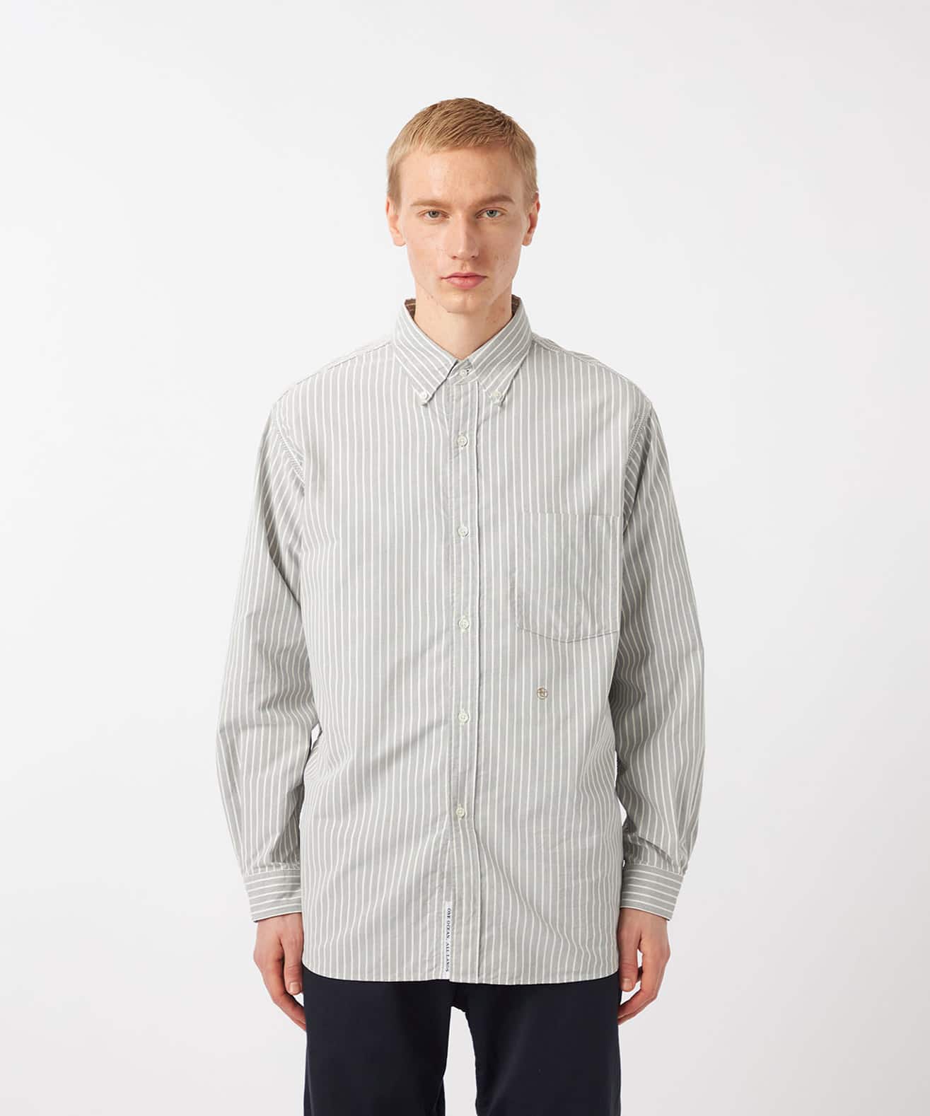 nanamica Button Down Stripe Wind Shirt Brownの画像