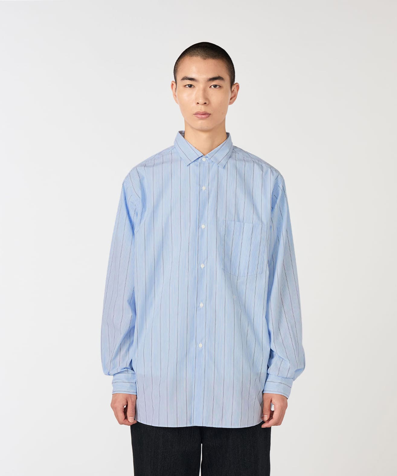 nanamica Regular Collar Stripe Wind Shirt Saxの画像