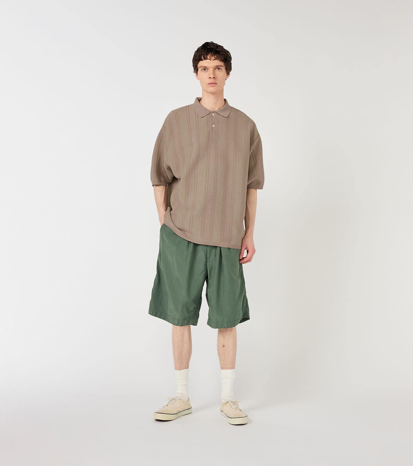 nanamica Knit Polo Sweater Beigeの画像