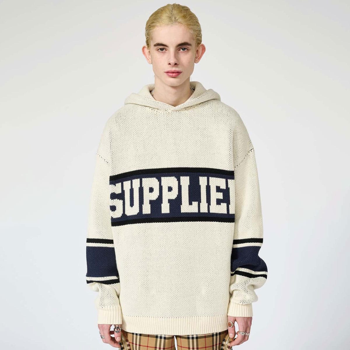 SUPPLIER COLLEGE LOGO KNIT HOODIE CREAM 22SP-I