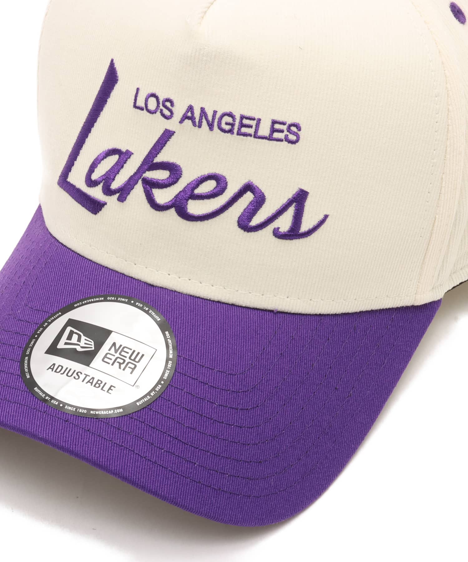NEW ERA 9FORTY A-FRAME SUMMER CORDUROY Los Angeles Lakers CHROME TRUE PURPLE VISOR PURPLEの画像