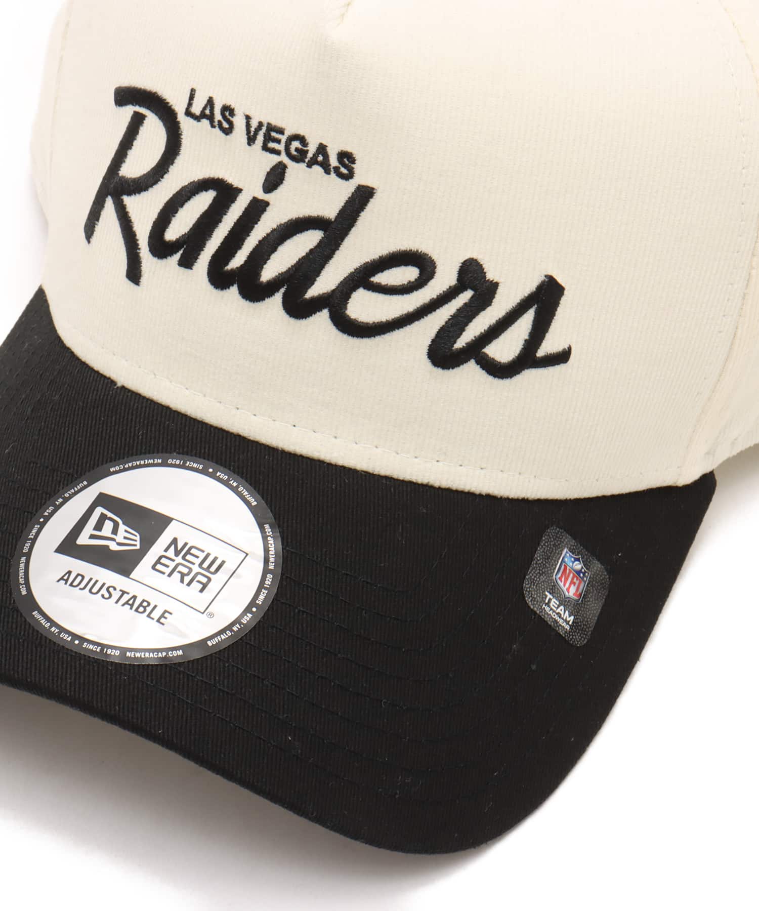 NEW ERA 9FORTY A-FRAME SUMMER CORDUROY Las Vegas Raiders CHROME BLACK VISOR BLACKの画像