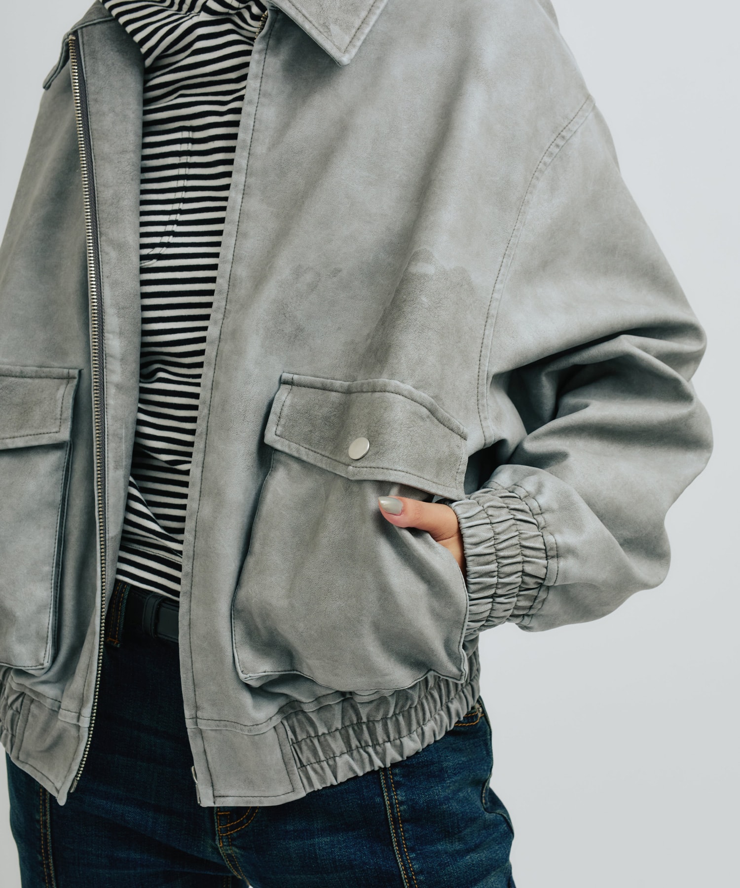 atmos pink Faux Leather Jacket GRAYの画像