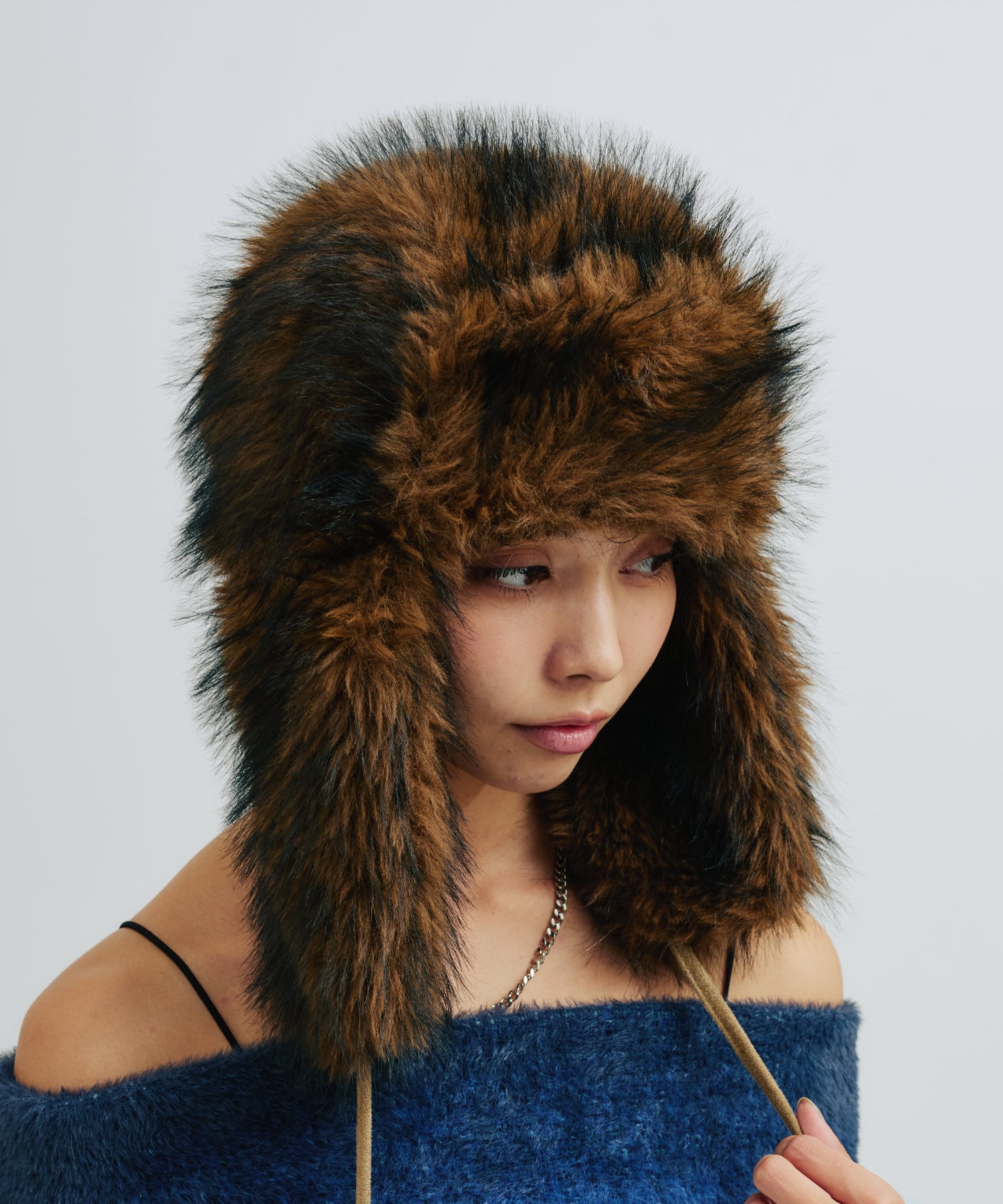 atmos pink Flight Fur Hat BROWNの画像