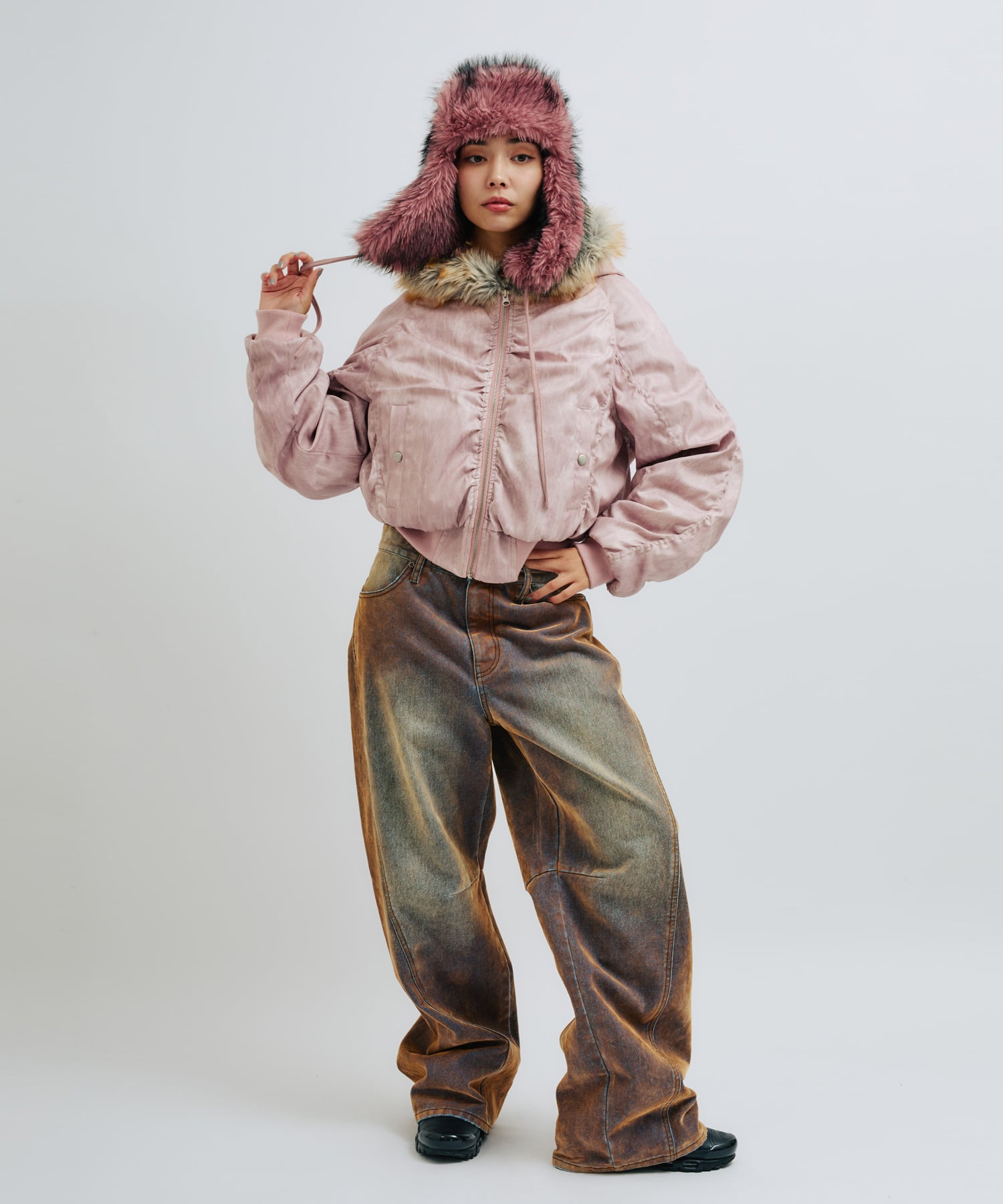 atmos pink Faux Fur Hooded Jacket PINKの画像