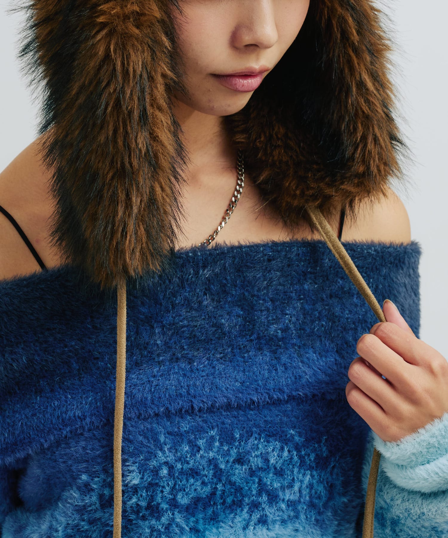 atmos pink Off Shoulder Knit Tops BLUEの画像