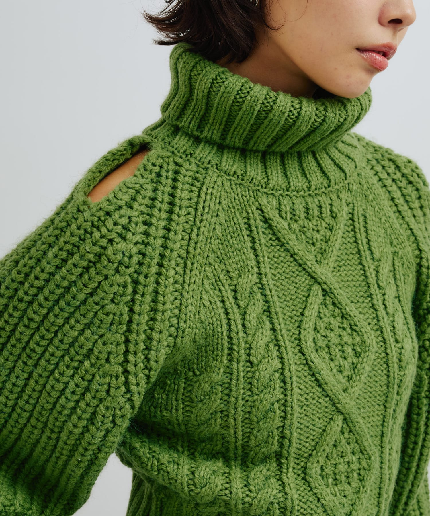 atmos pink Slit Cable Knit Tops GREENの画像