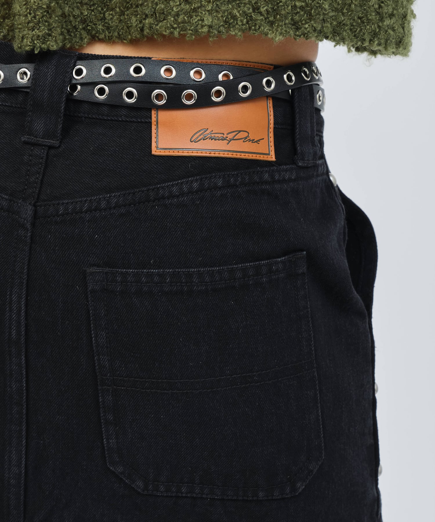 atmos pink Studs Denim Mini Skirt BLACKの画像