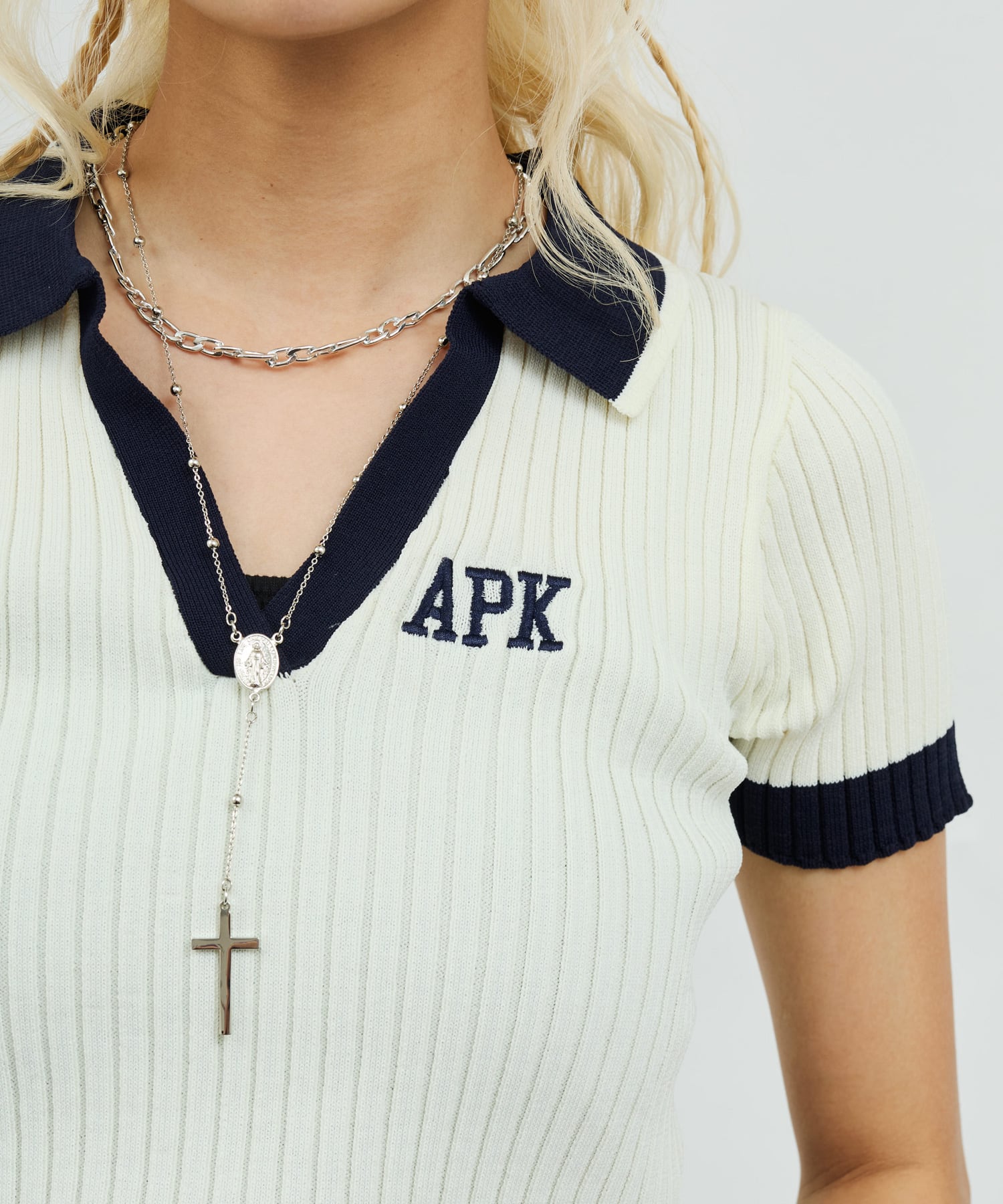 atmos pink Cheer Rib Knit Polo Shirt WHITEの画像