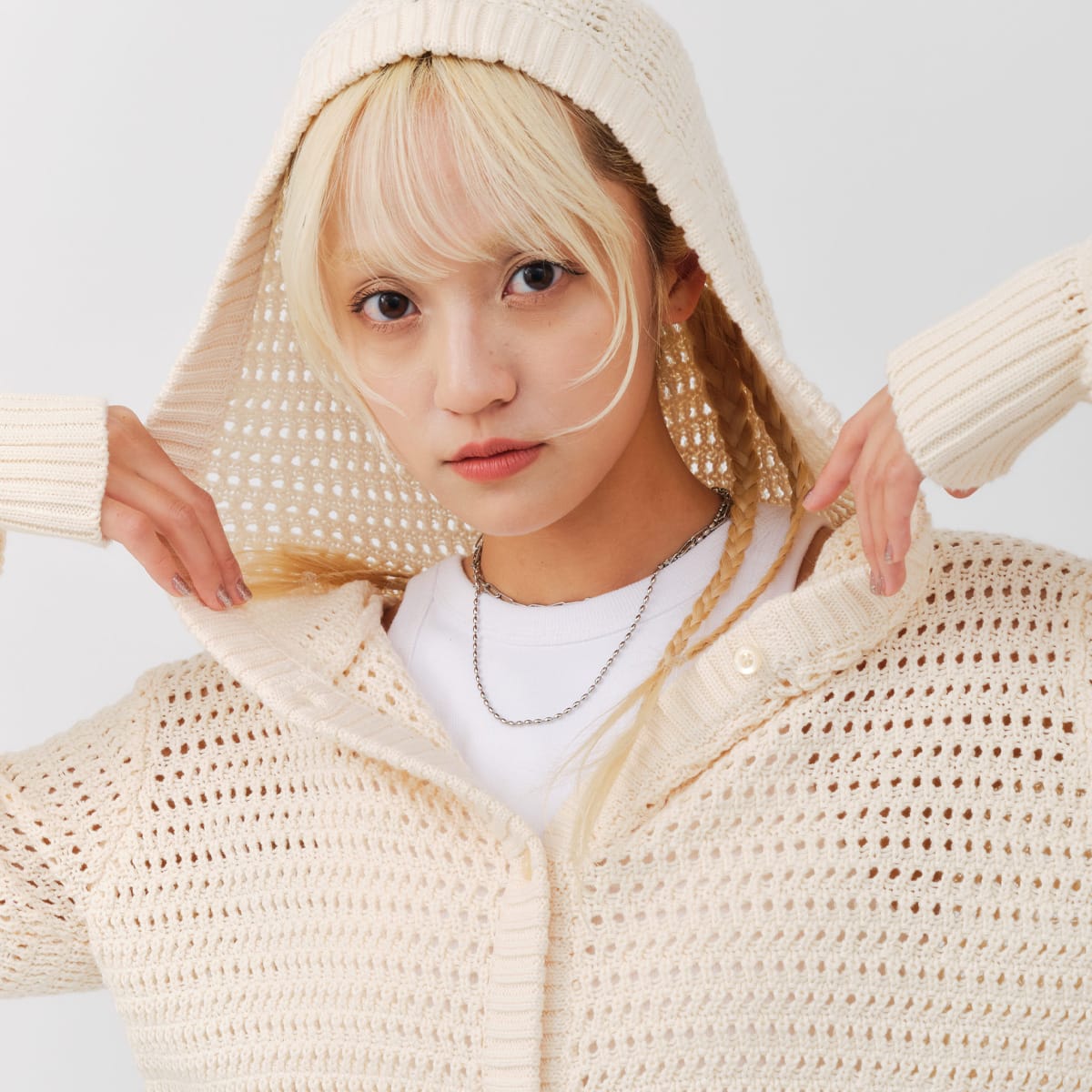 atmos pink Hoodie Knit Cardigan IVORYの画像