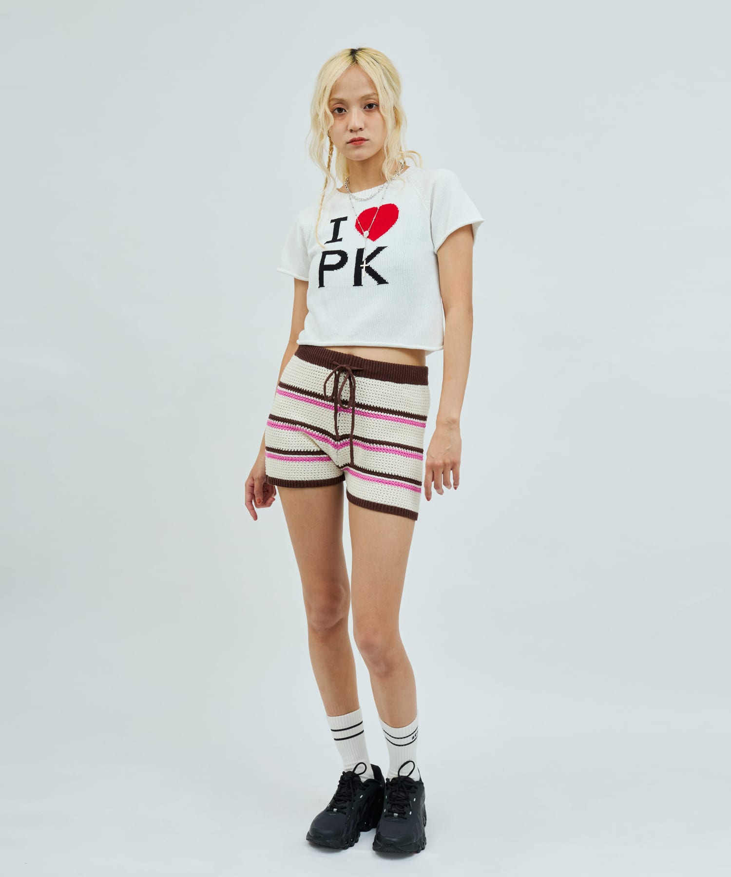 atmos pink Boder Knit Short Pants WHITEの画像