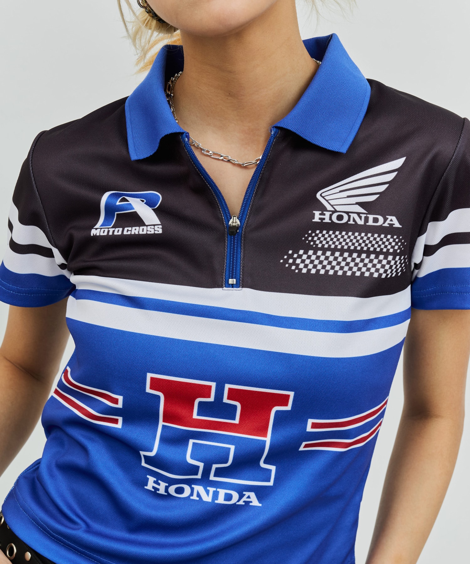 HONDA x atmos pink Racing Polo Shirt BLUEの画像