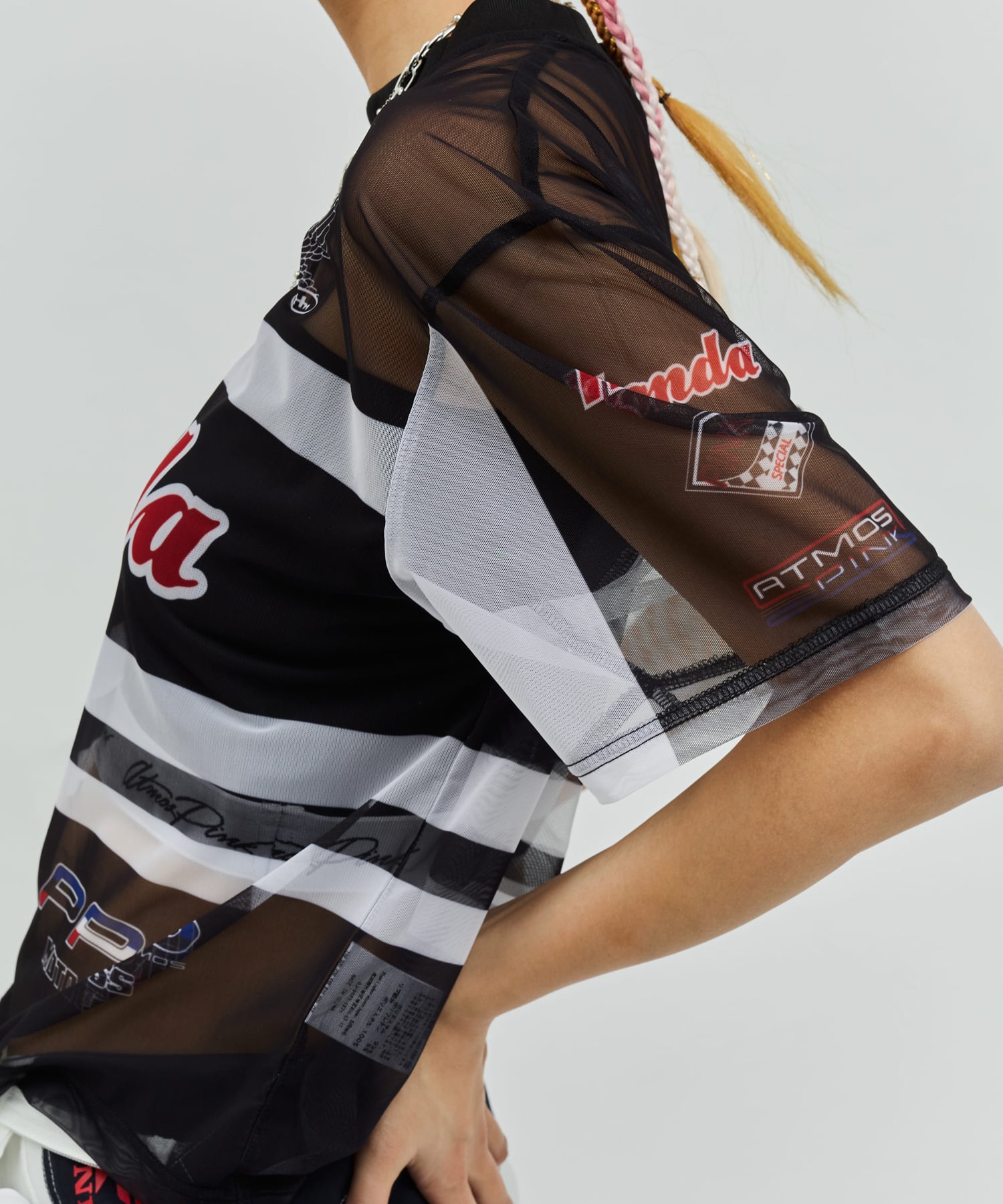 HONDA x atmos pink Racing See-through T-shirt BLACKの画像