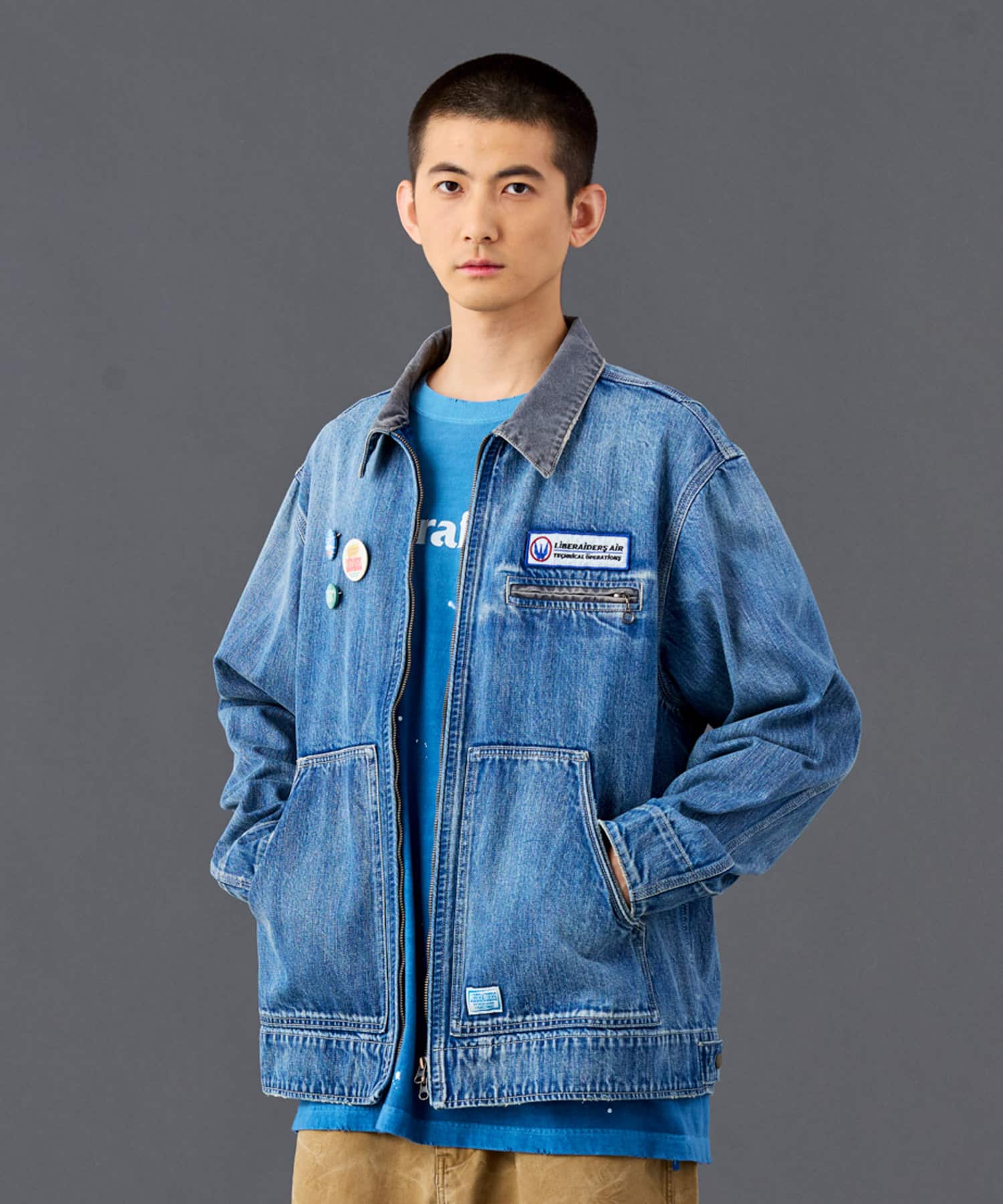 LIBERAIDERS DENIM WORK JACKET BLUEの画像