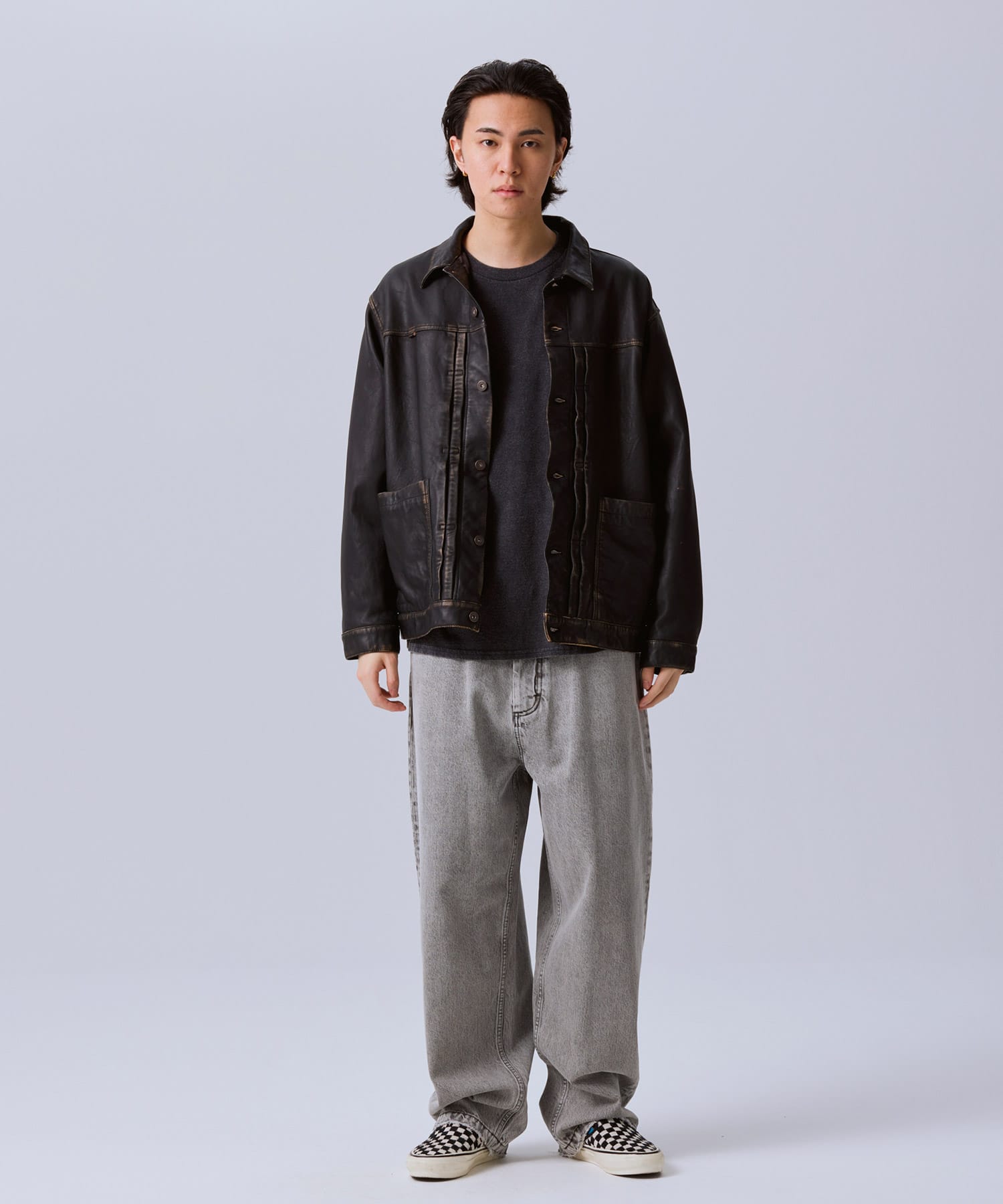 LIBERAIDERS WASHED LEATHER JACKET BLACKの画像