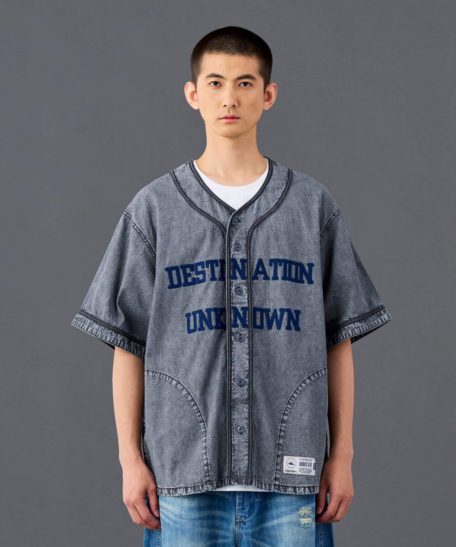 LIBERAIDERS CHAMBRAY BASEBALL SHIRT BLACKの画像