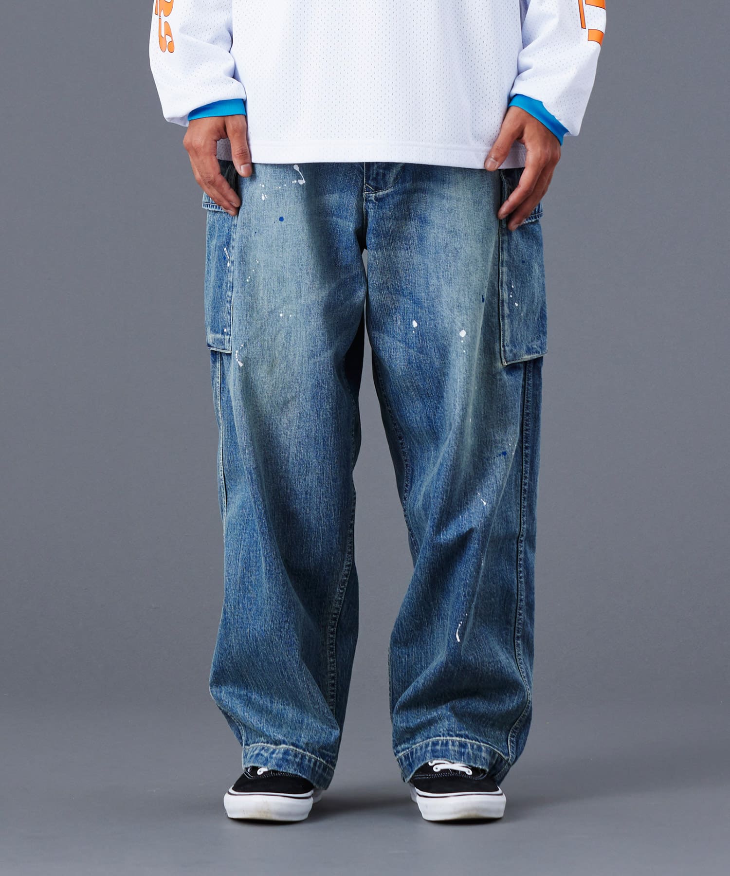 LIBERAIDERS DENIM CARGO PANTS BLUEの画像