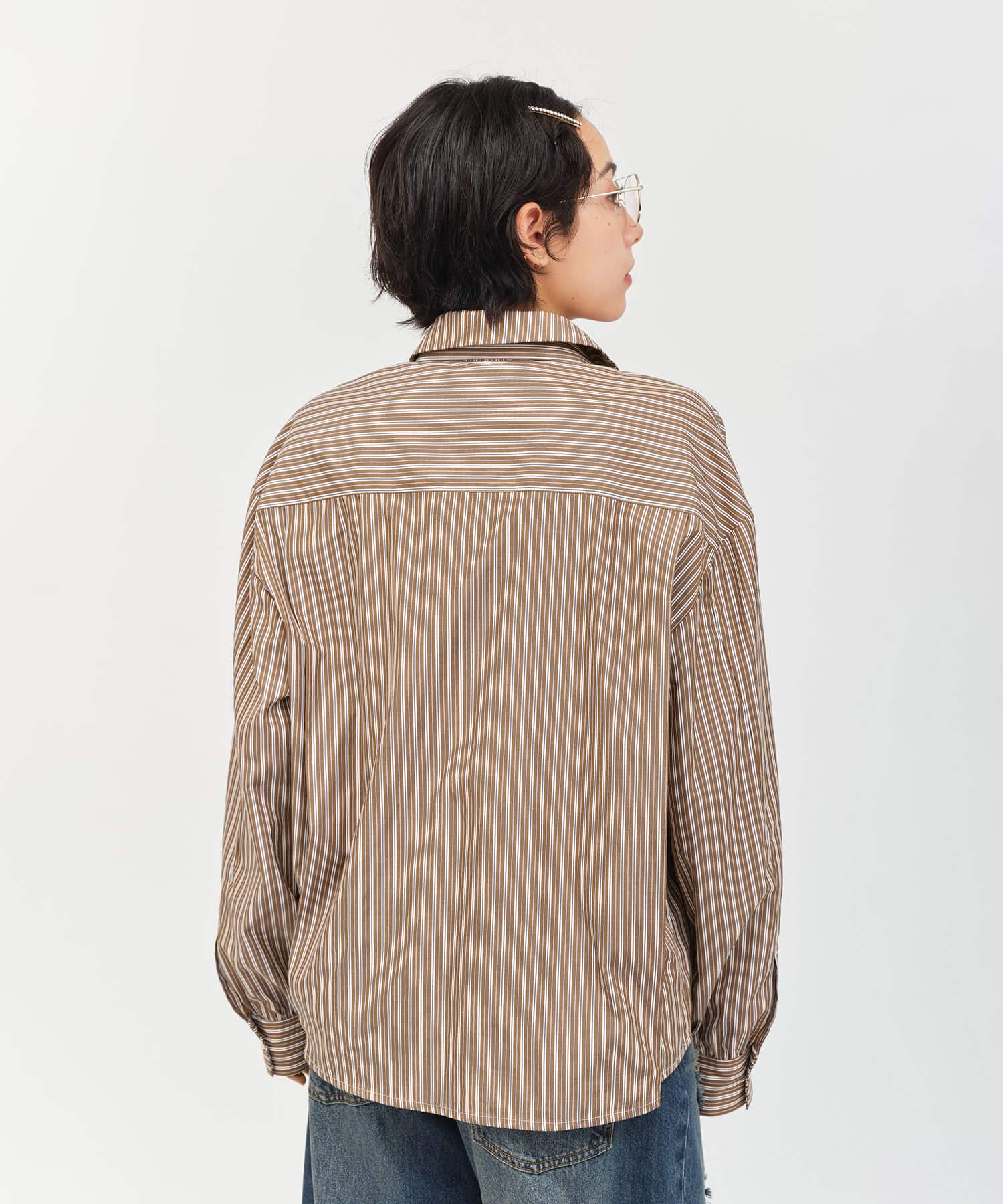 atmos pink Neck-Tie Stripe Shirt BROWNの画像